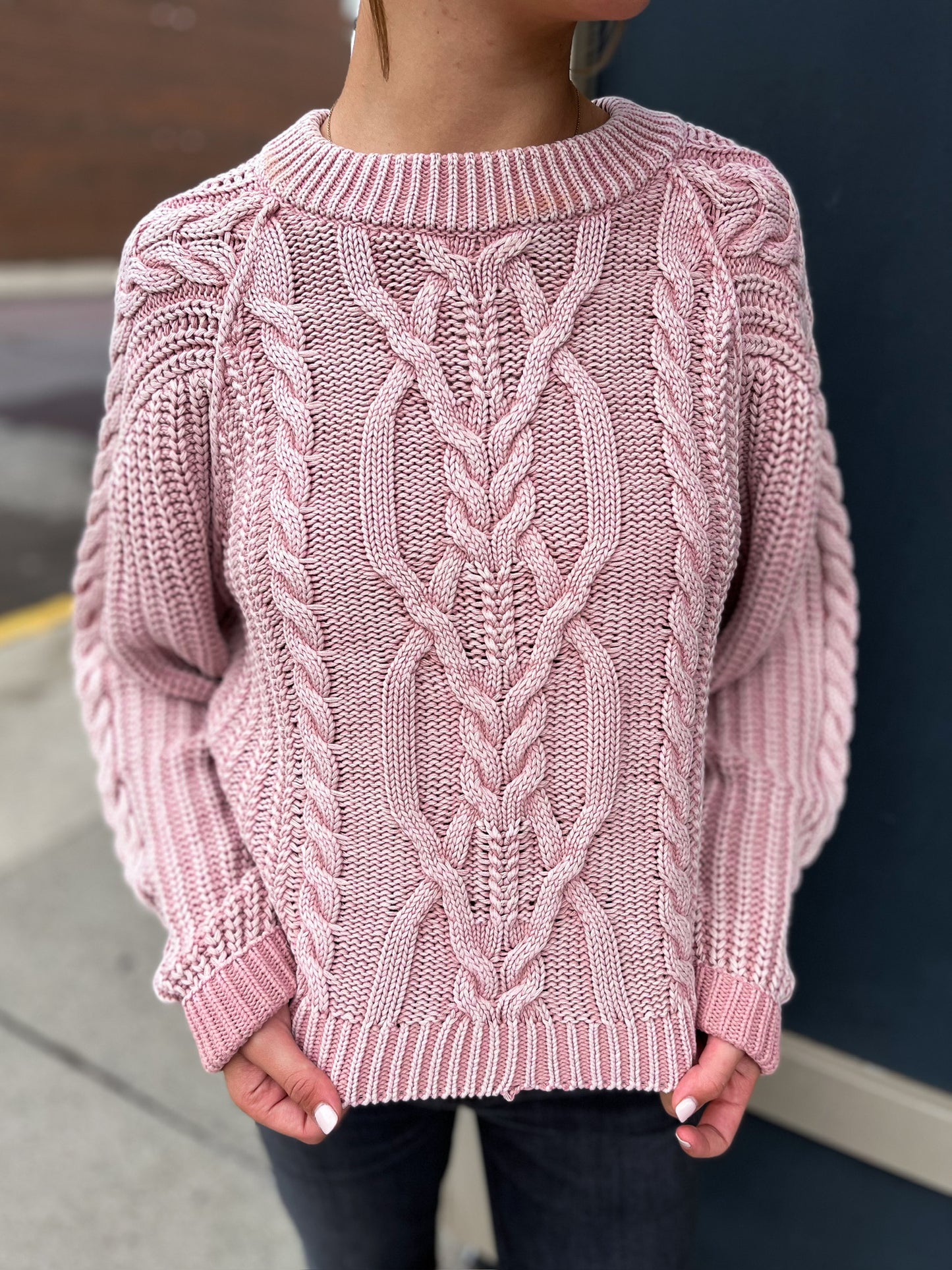 Frankie Cable Sweater - Misty Rose