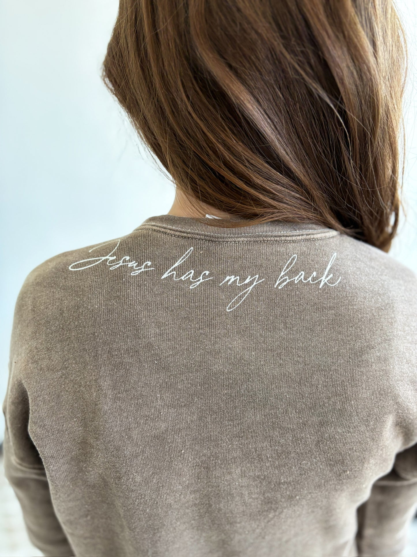 Jesus Has My Back Sweatshirt - Sand