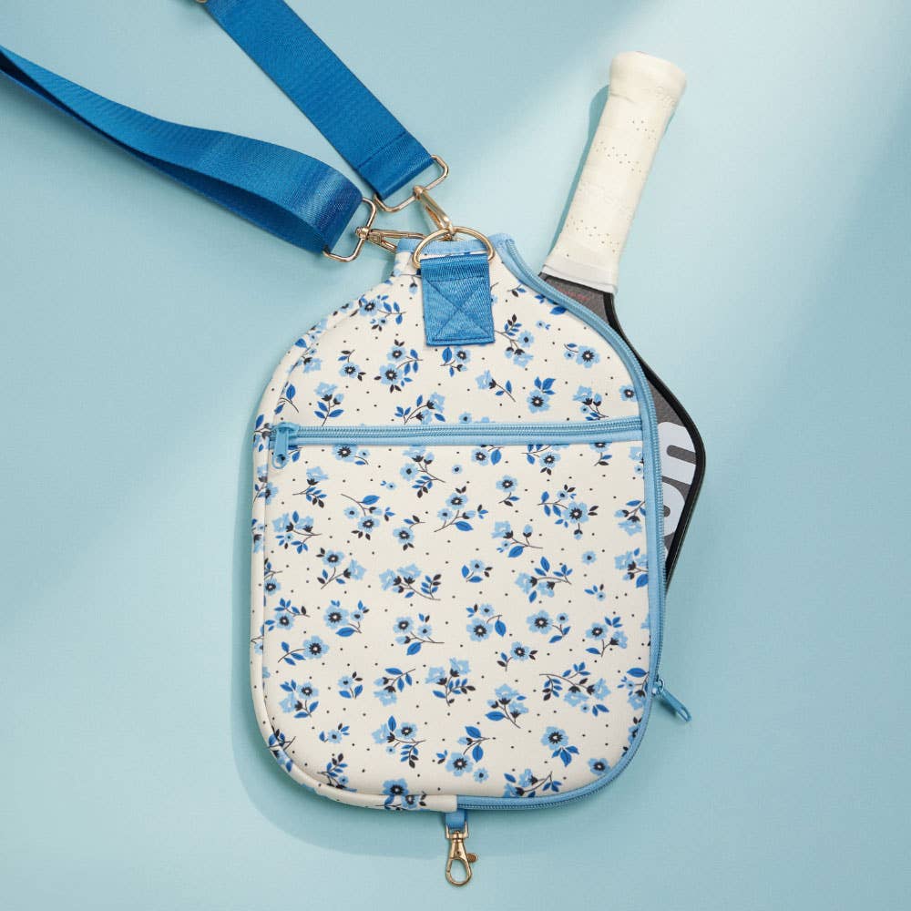Floral Neoprene Pickleball Paddle Bag - Blue