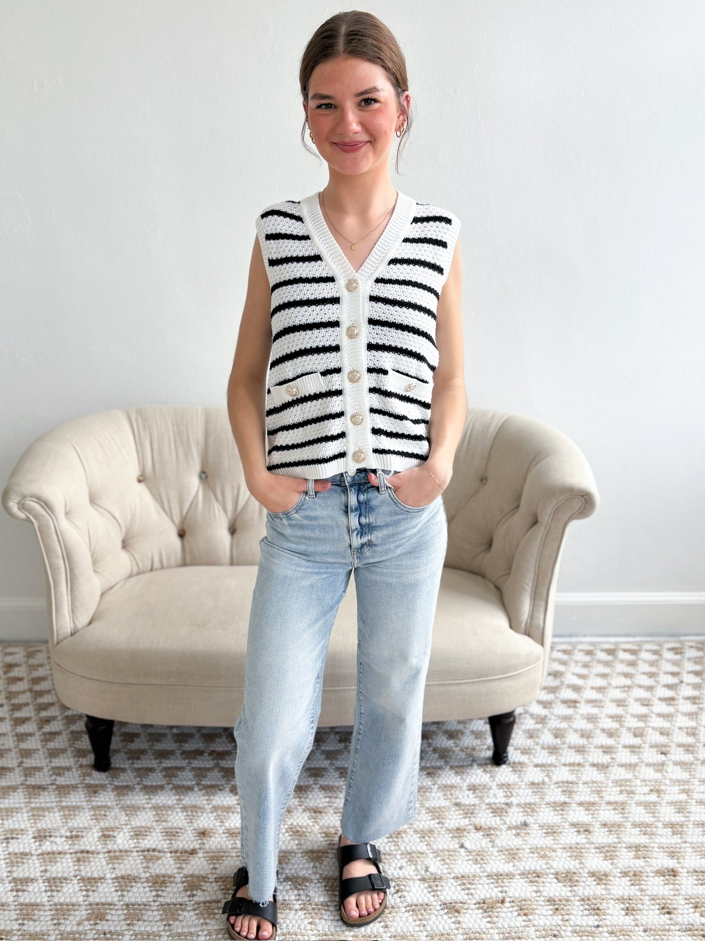 Genevieve Stripe Button Tank Top