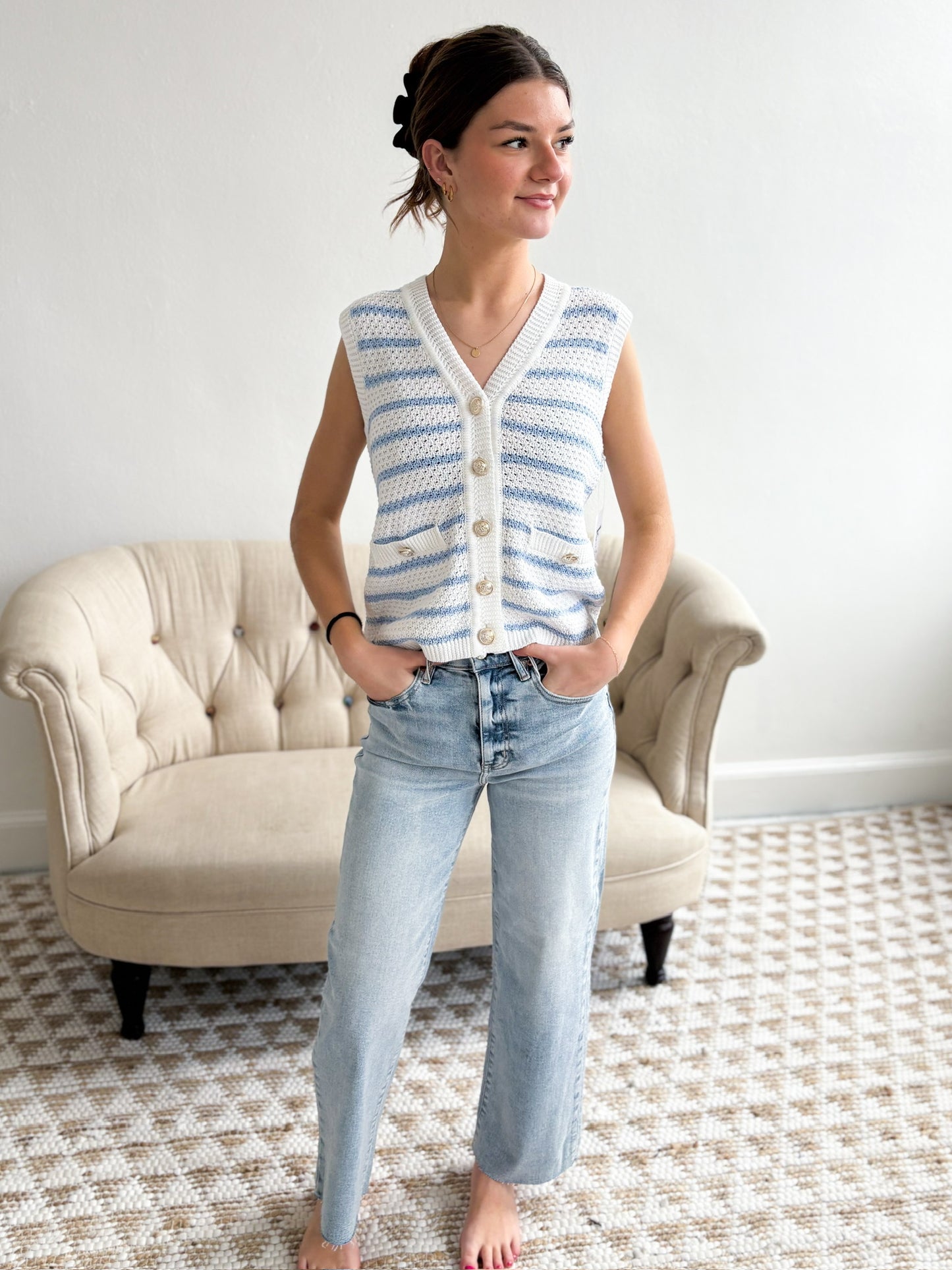 Genevieve Stripe Button Tank Top