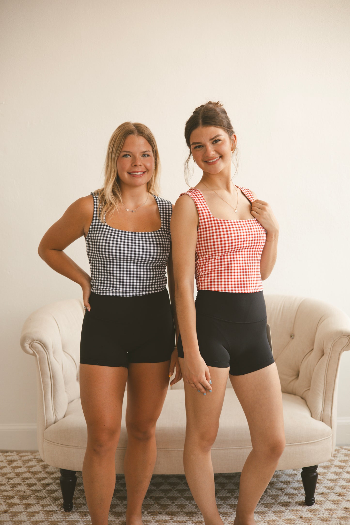 Black Gingham Wide Strap Tank Top