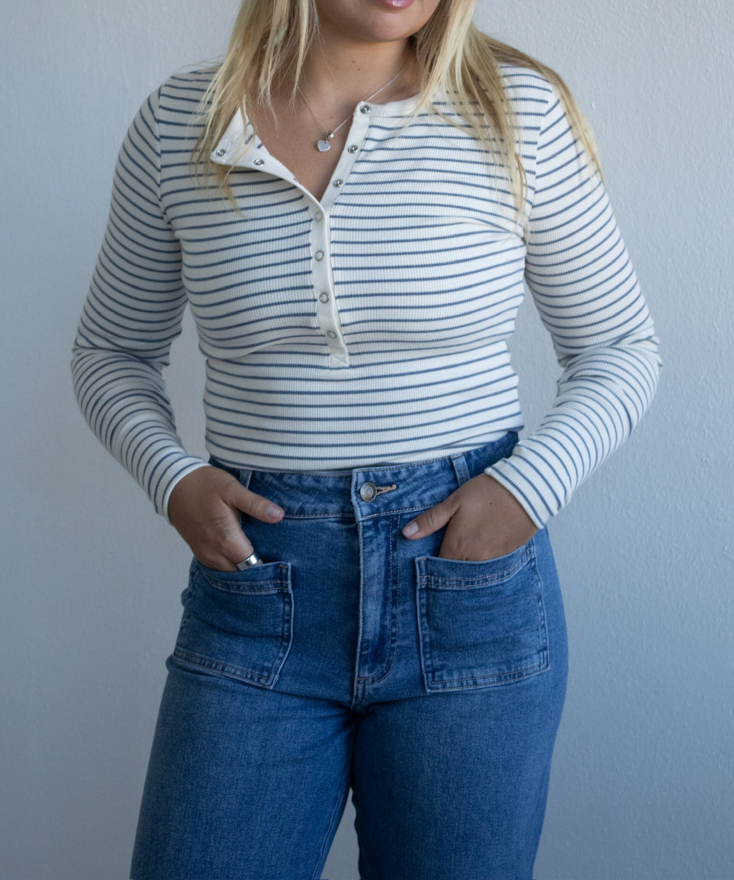 Stella Stripe Henley - Crystal