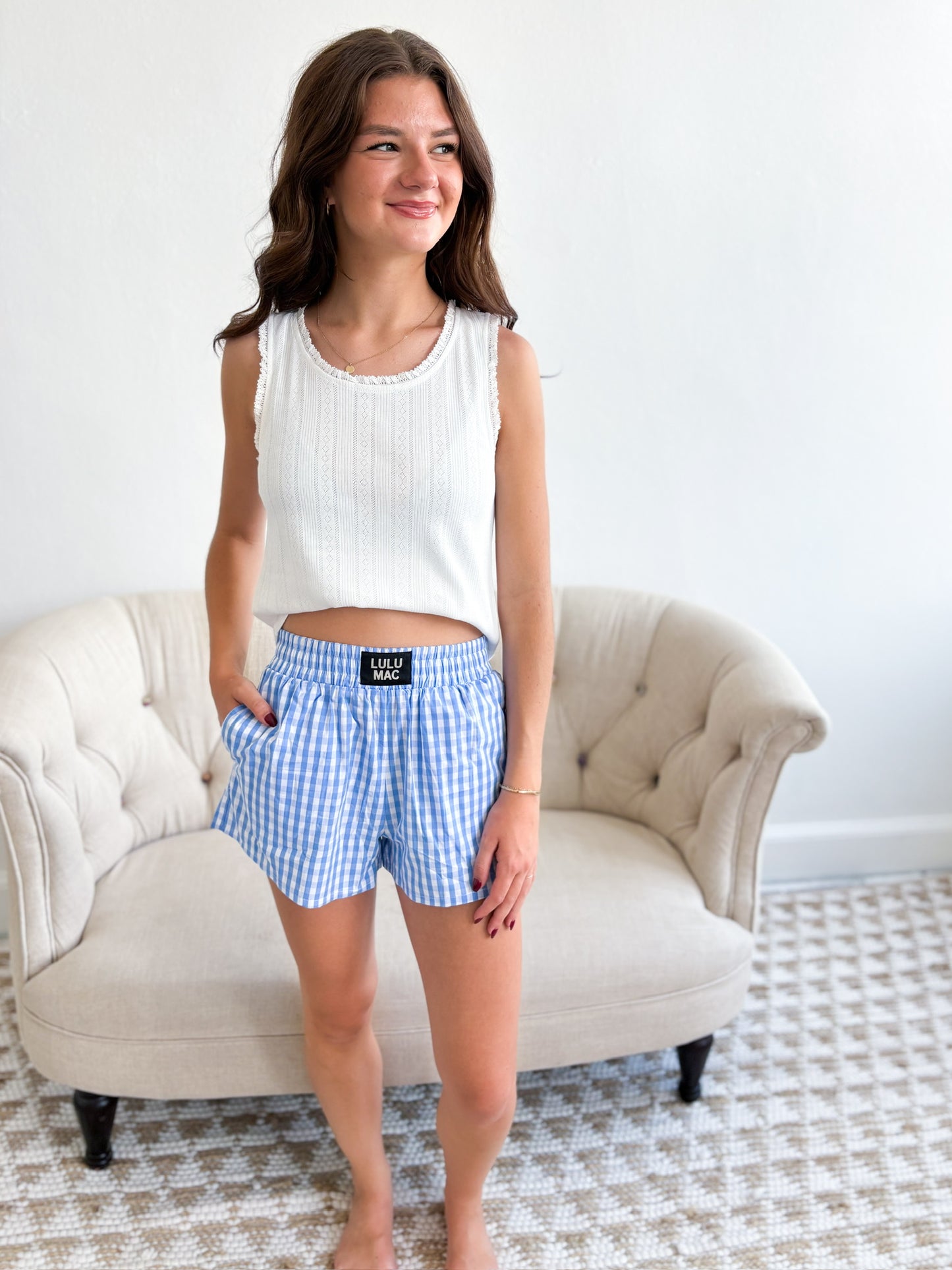 Gingham Boxer Short - Lt Blue