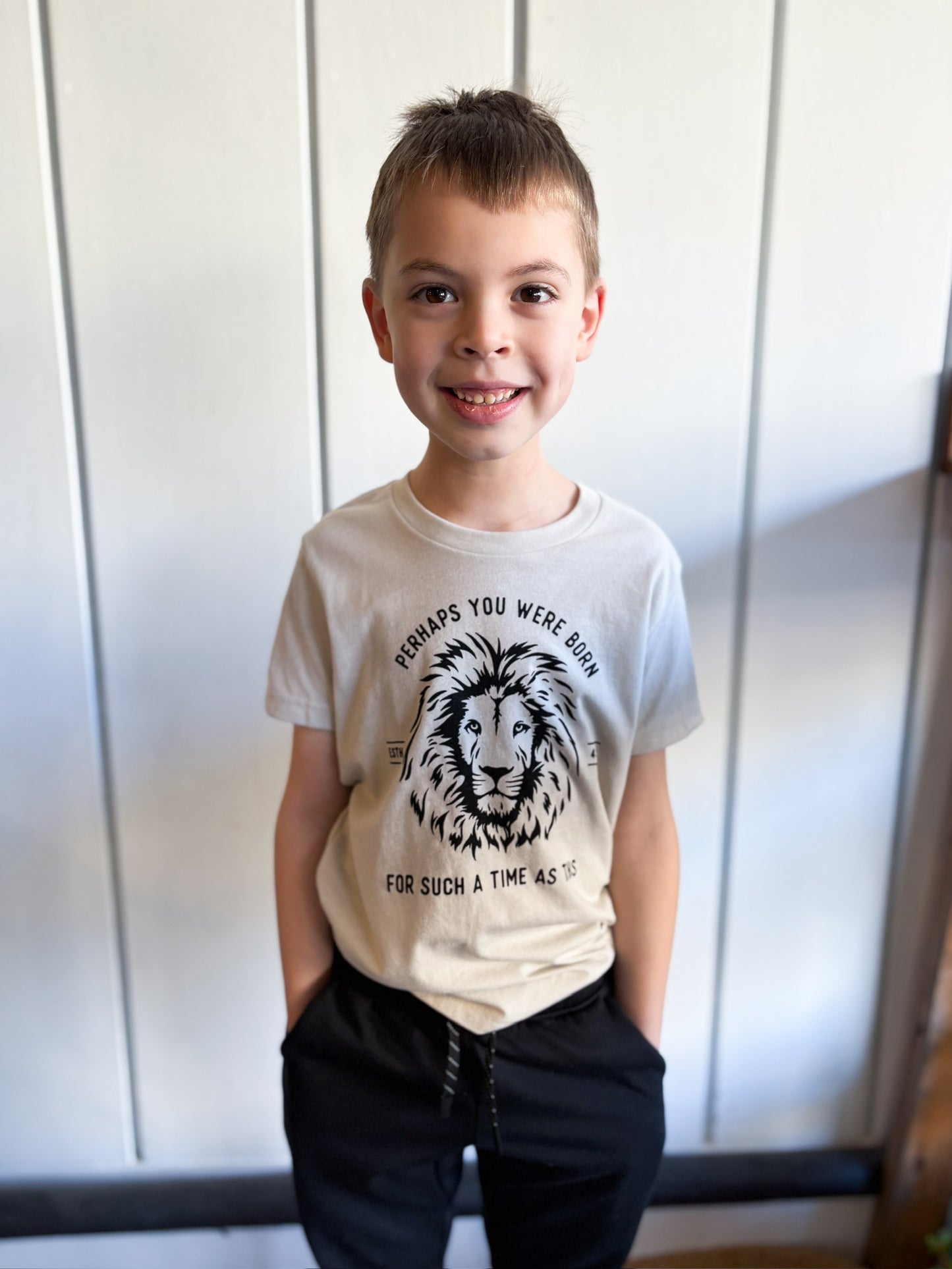 Esther Lion Graphic Kids Tee - Stone