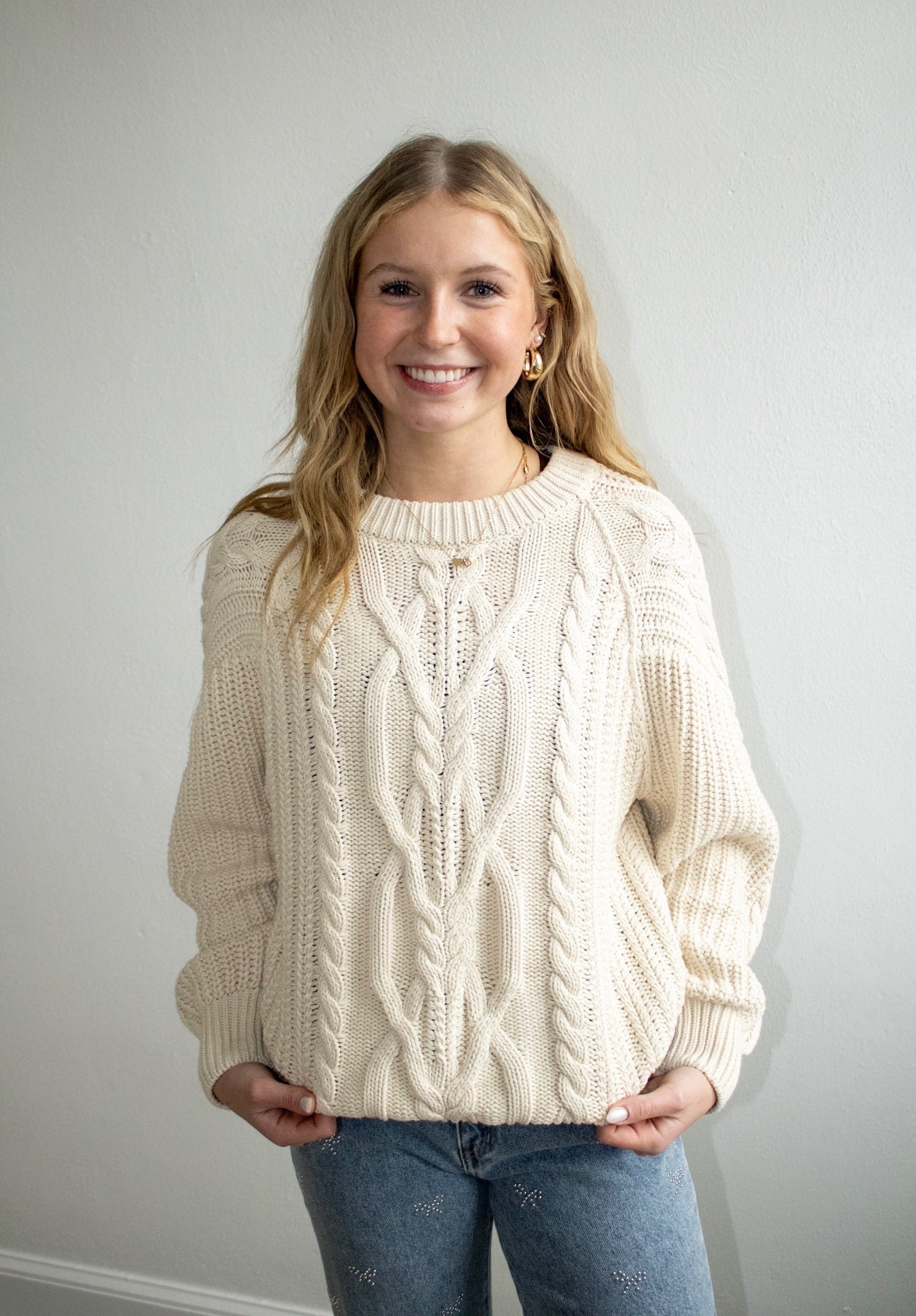 Frankie Cable Striped Pullover - Ivory Combo