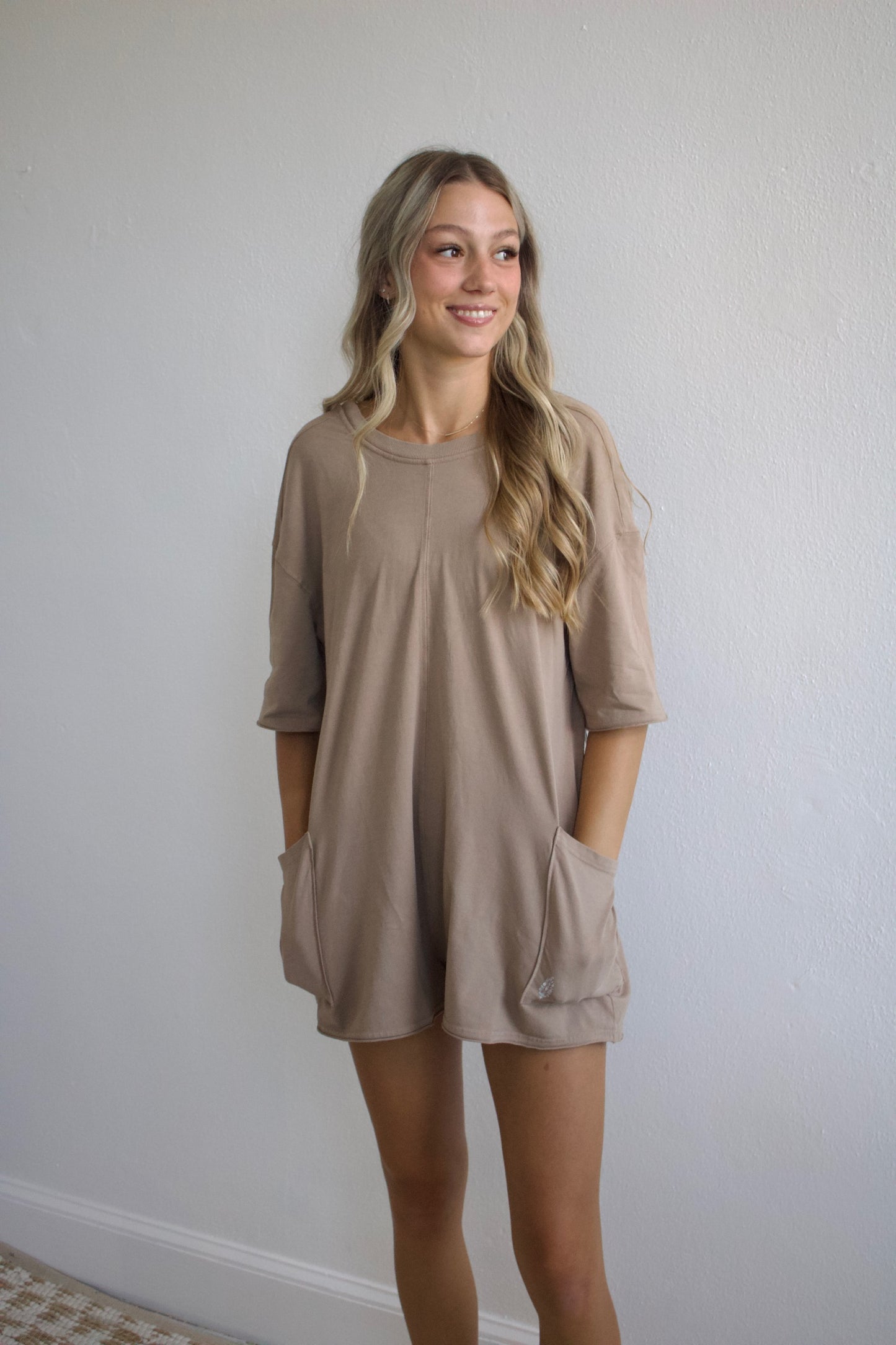 Hot Shot Tee Romper - Mocha Latte