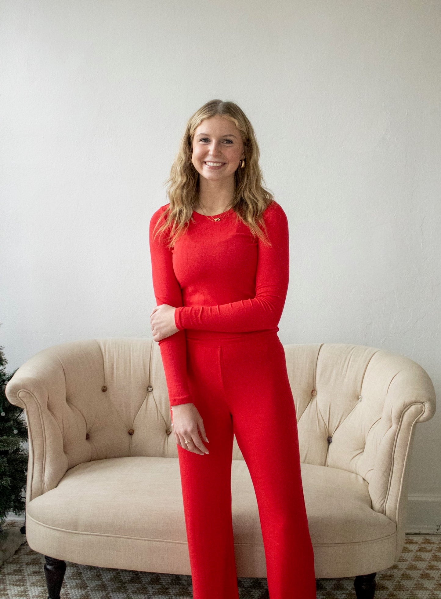 Felt Cute LS Rip Top - Kiss Me Red