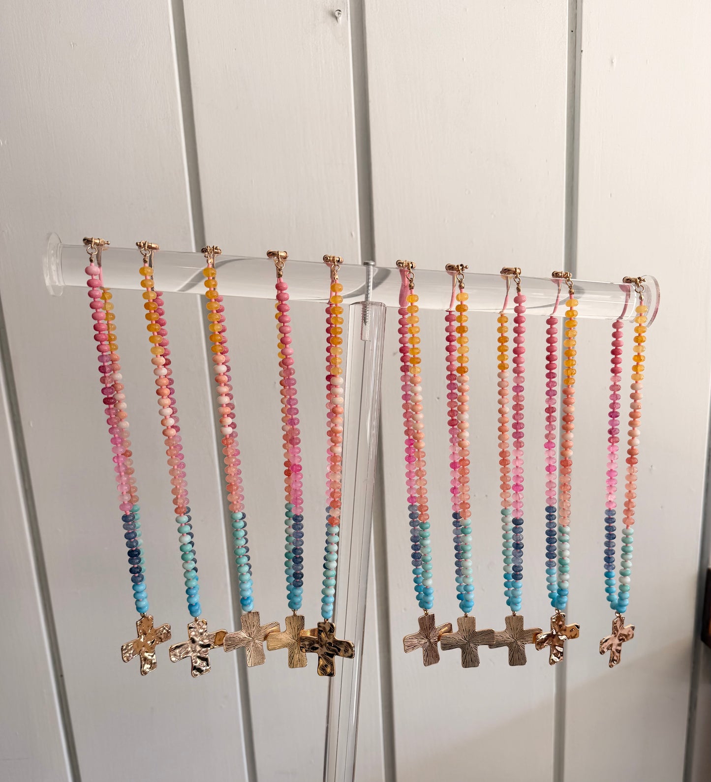 Faith Cross Glass Beaded Necklace