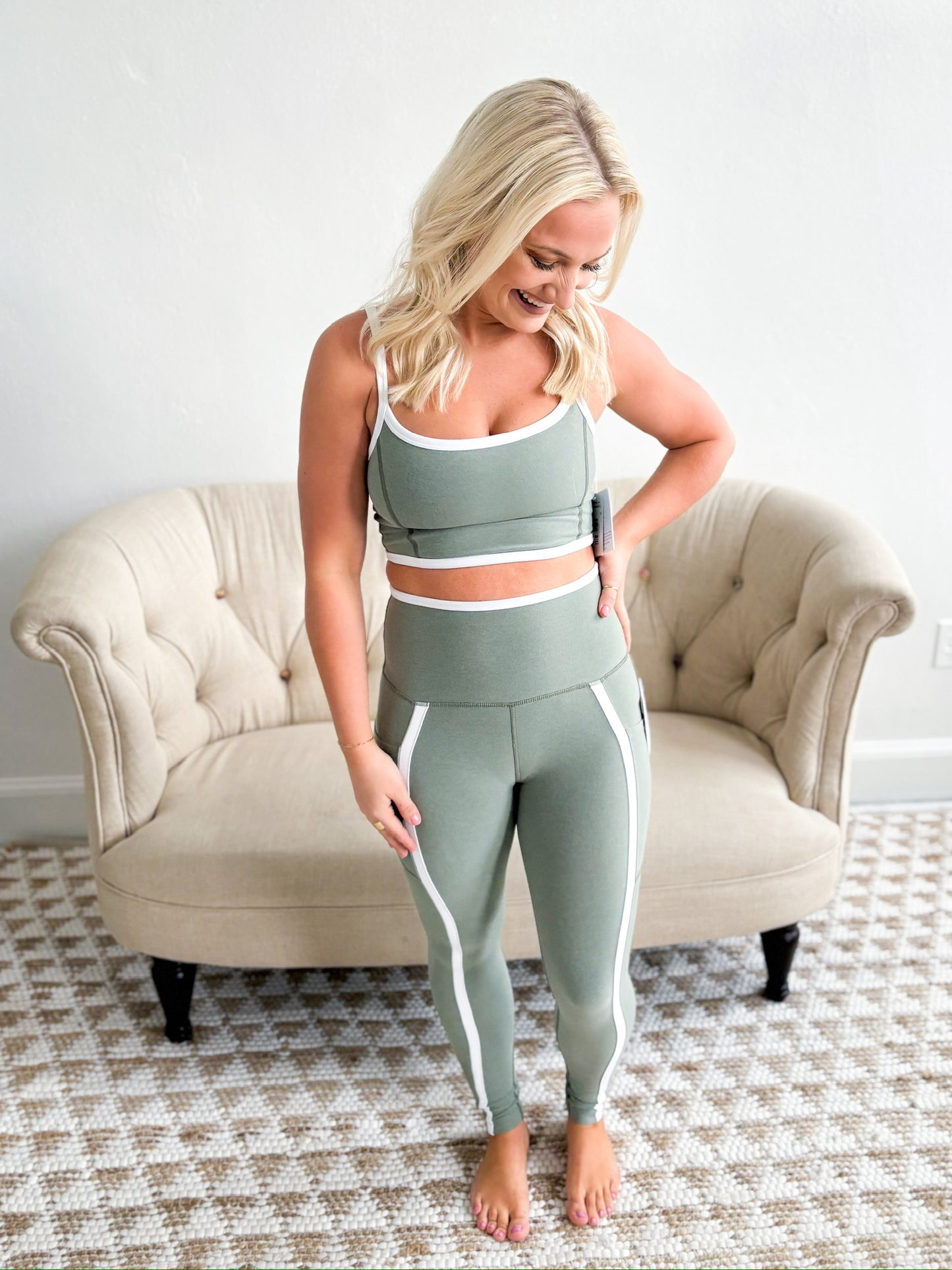 Spacedye New Moves HW Midi Legging - Sage/White