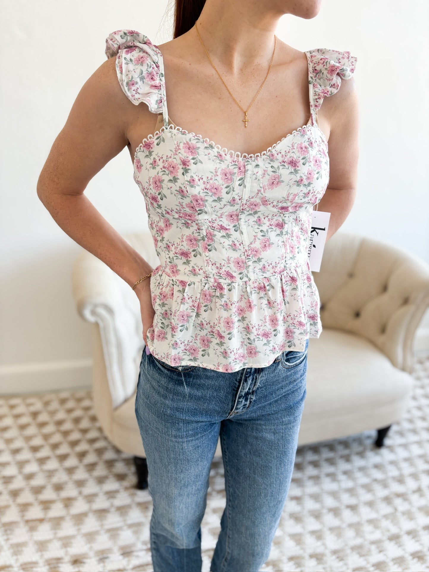 Aurelia Floral Peplum Tank Top