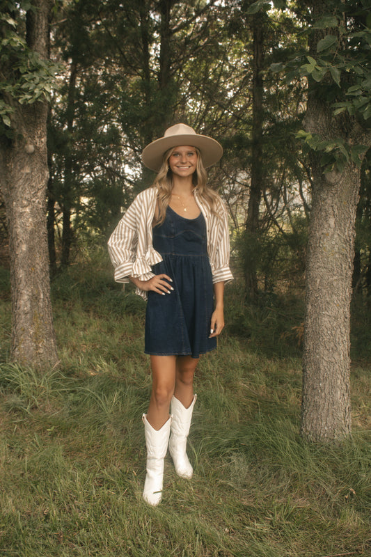 Denim High Waist Flowy Dress