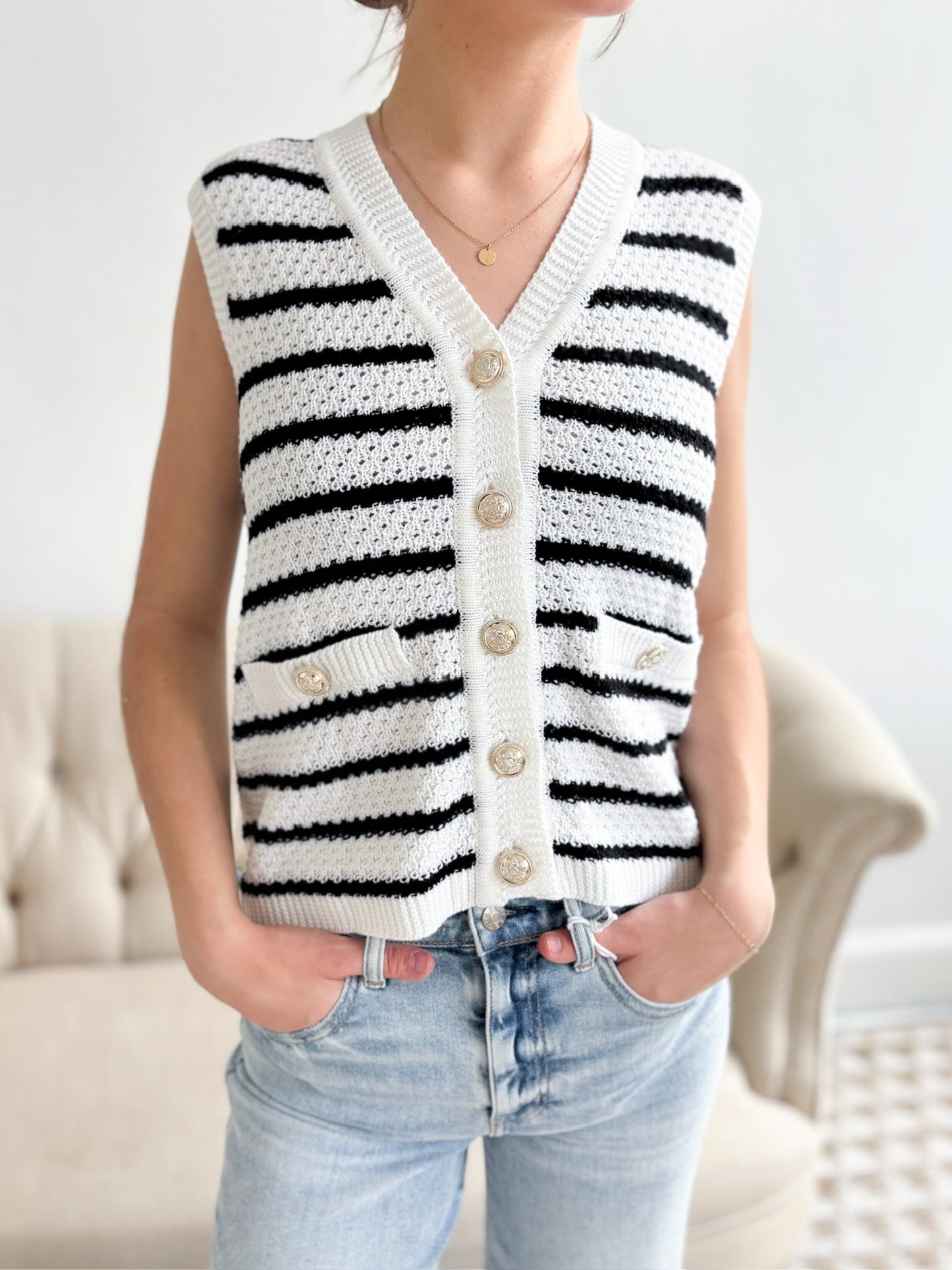 Genevieve Stripe Button Tank Top