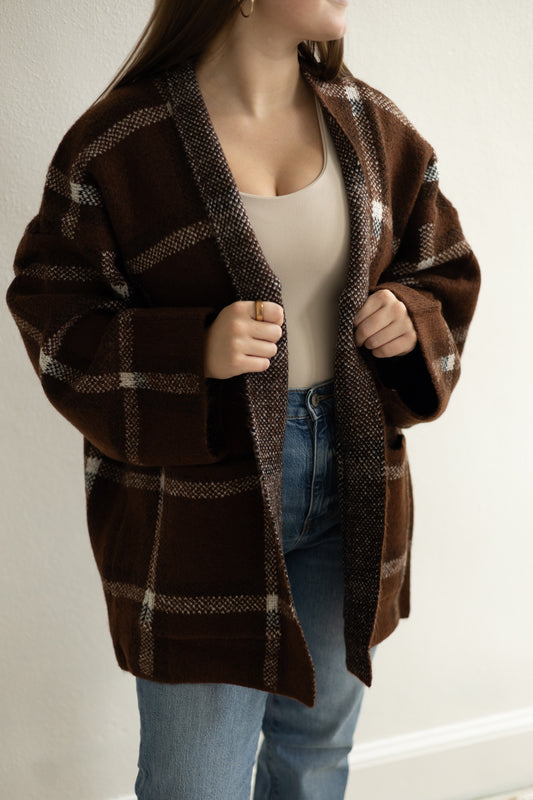 Brown/White LS Cardigan