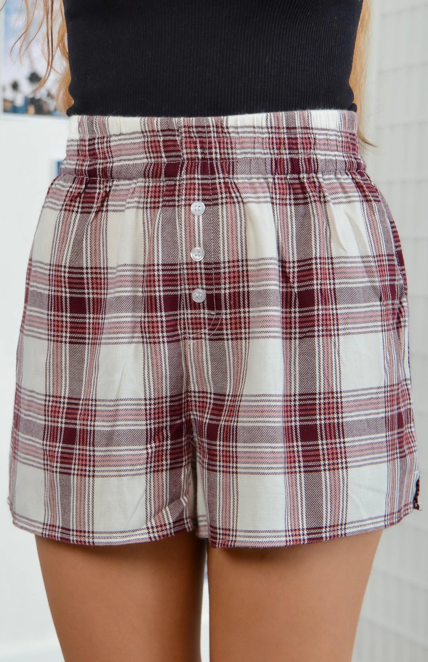 Co-Ed Plaid Boxer - Bone