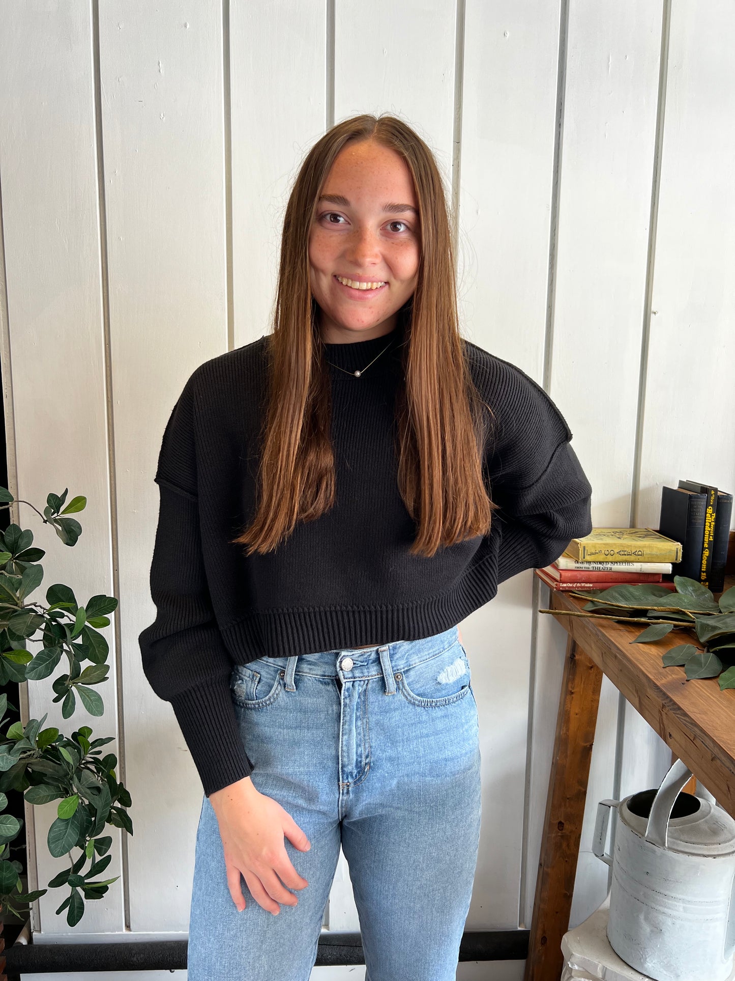 Easy Street Crop Pullover - Black