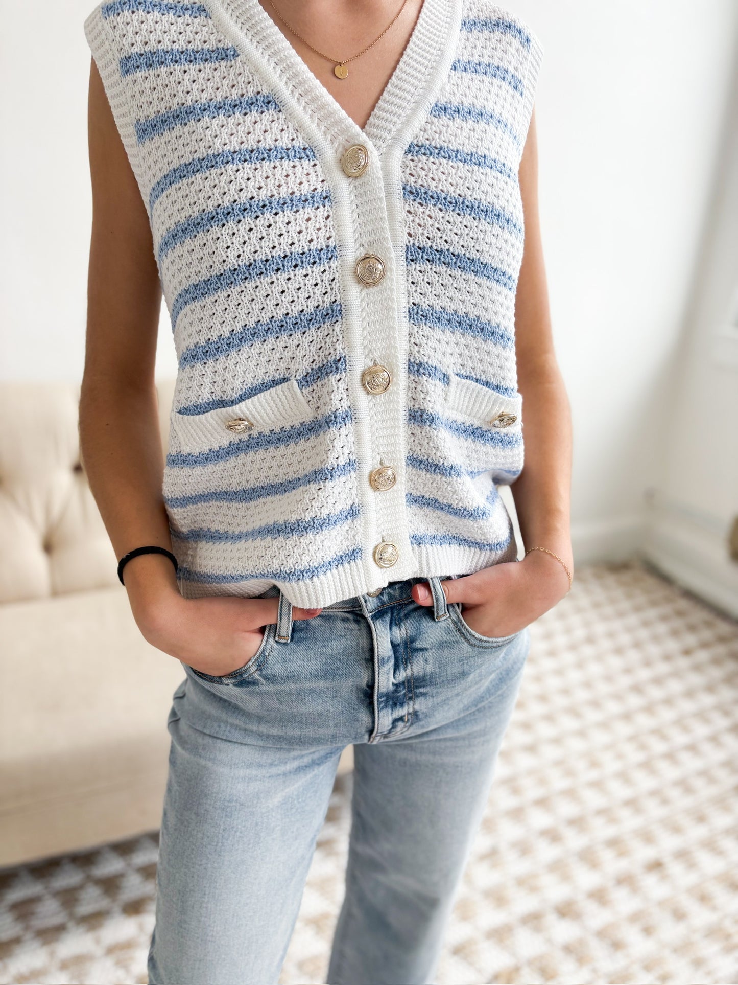 Genevieve Stripe Button Tank Top