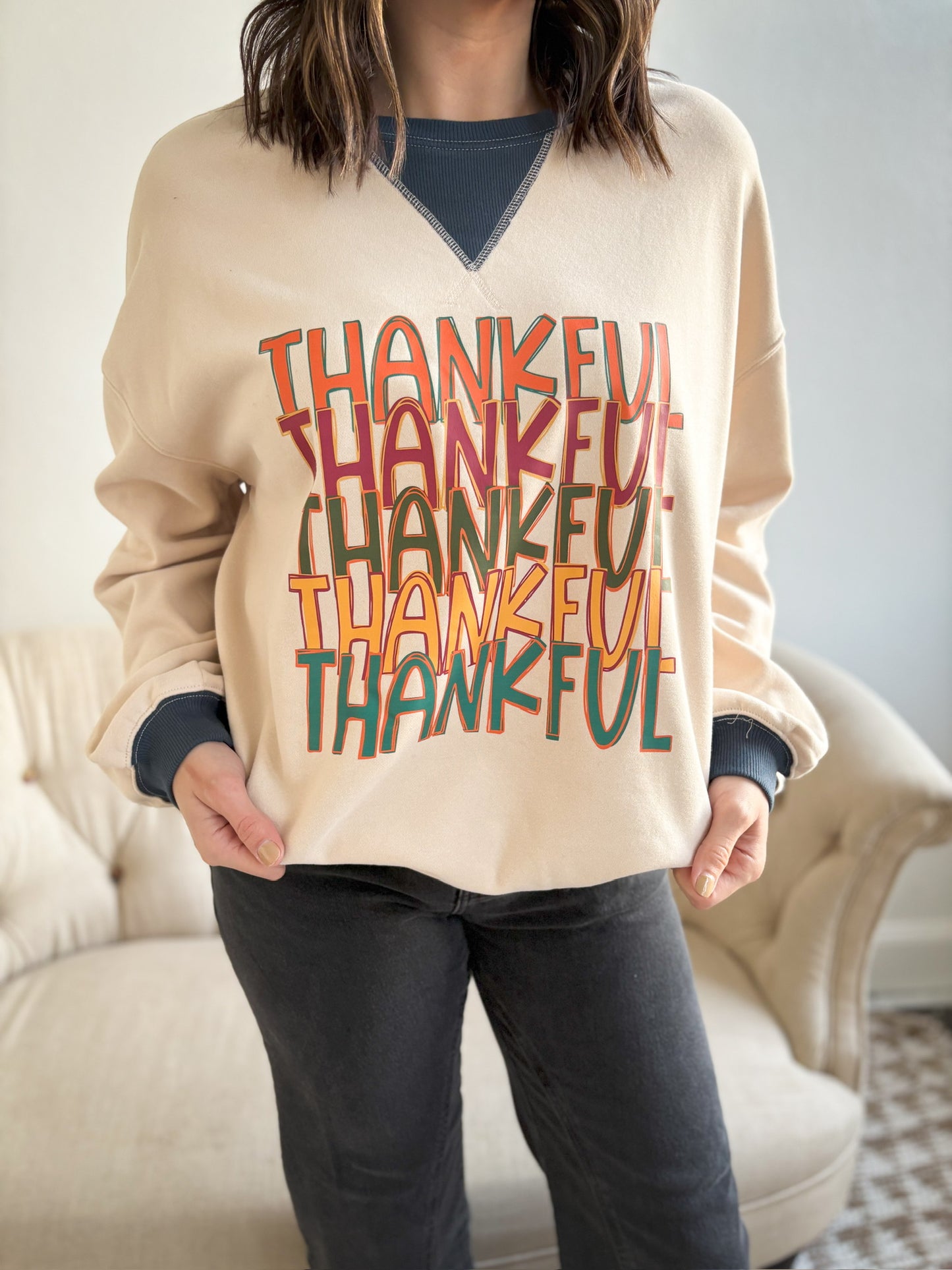 Thankful Graphic Oversized Sweatshirt - Ivory