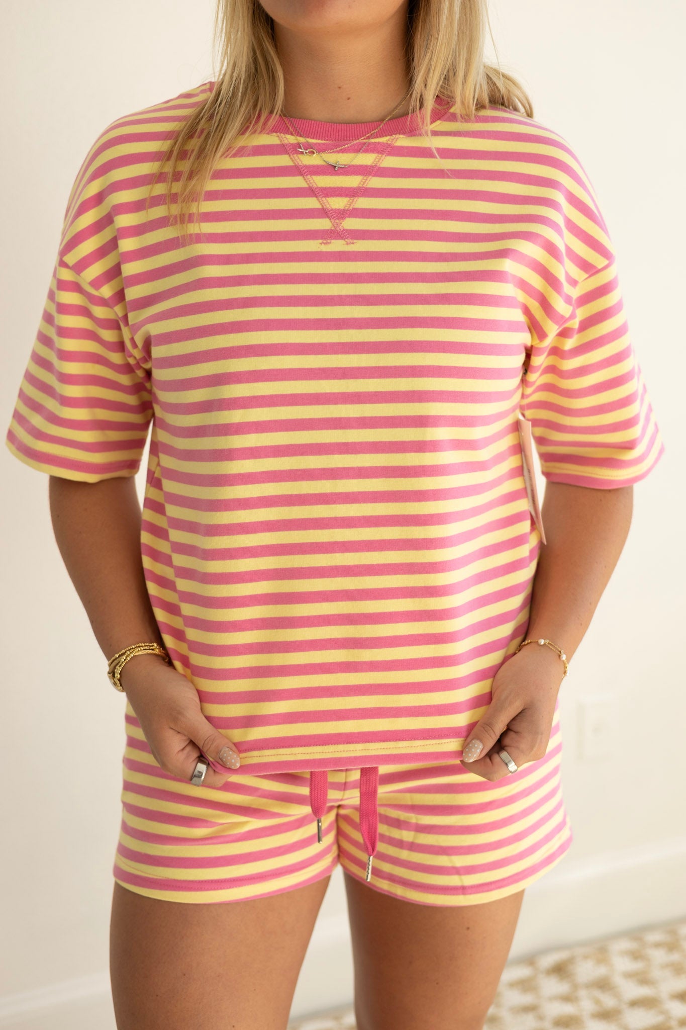 Rose Stripe Terry Short Set