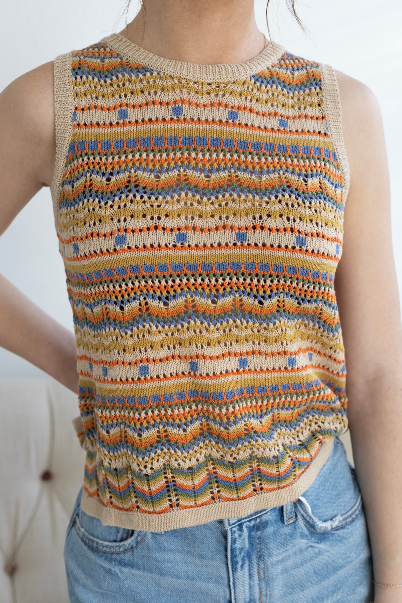 Taupe Multi Geo Knit Top