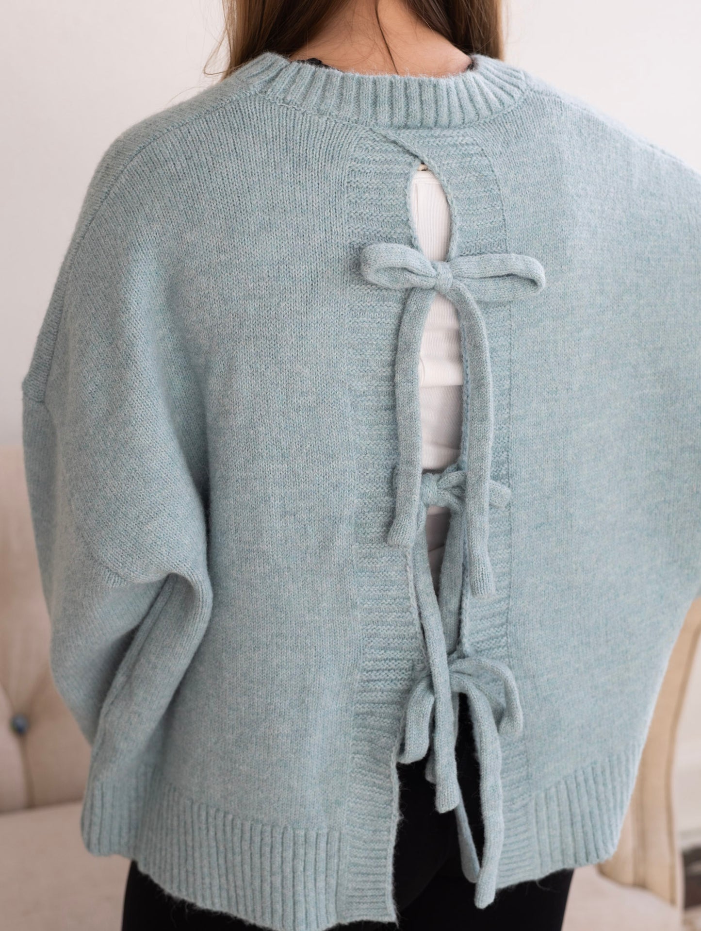 Blue Tie-Back Sweater