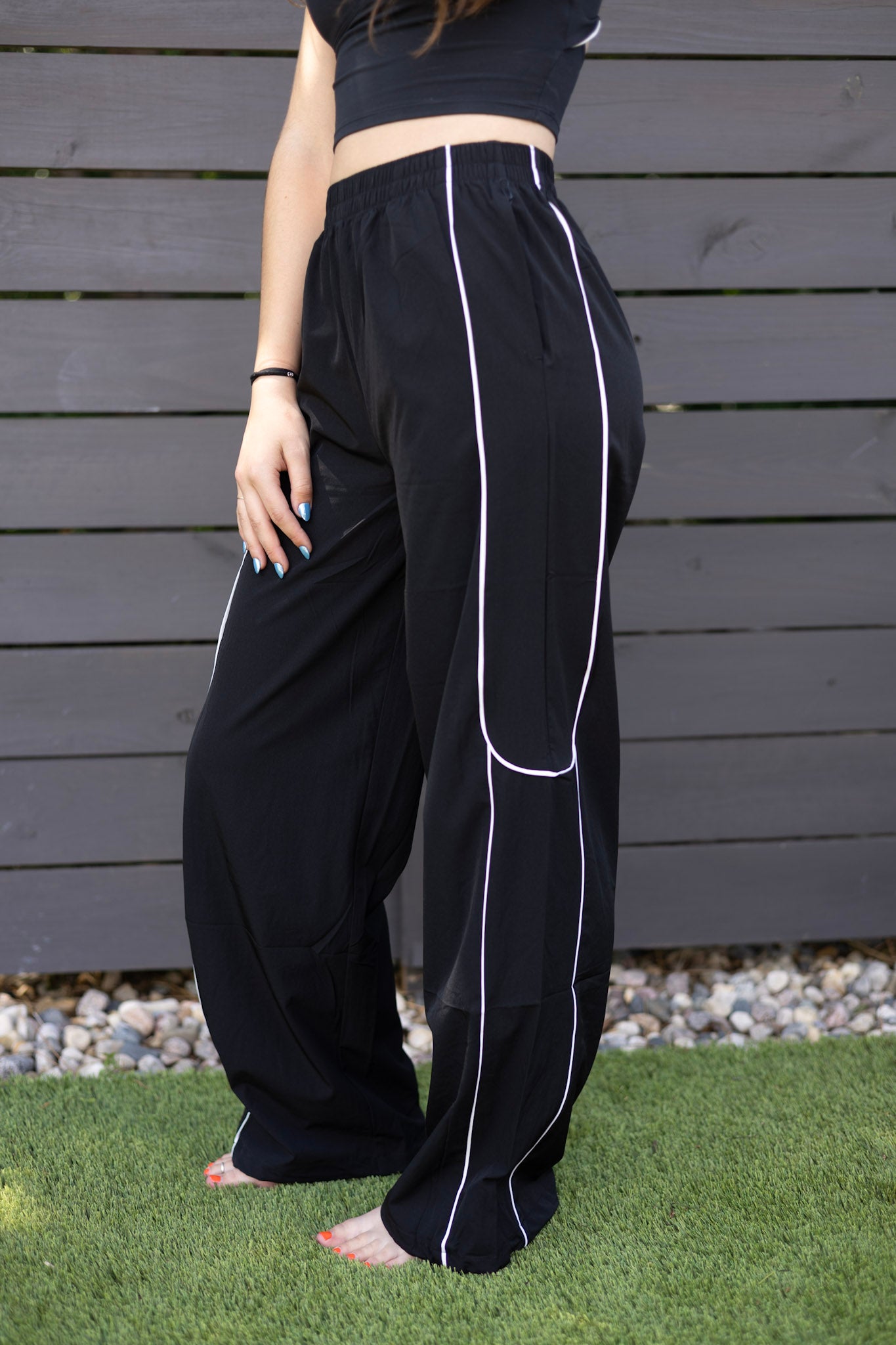 Black Contrast Piping Track Pant