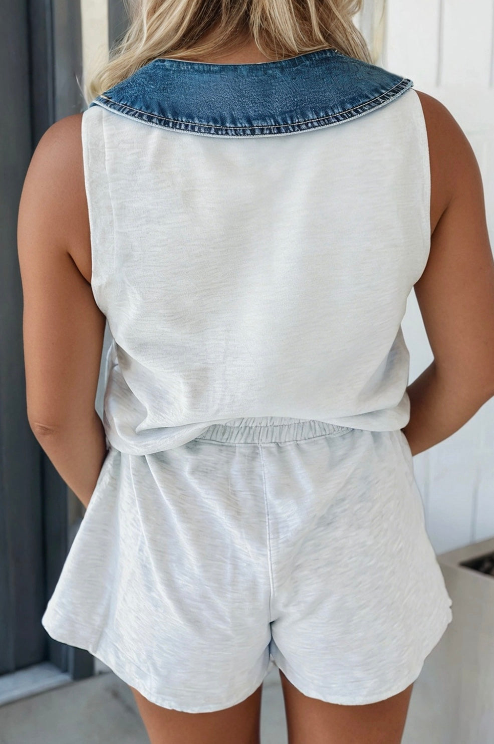 Light Grey Denim Polo Romper