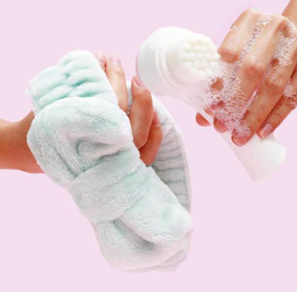 Goal to Glow Dual Action Facial Brush & Headband Set: Rose Gold