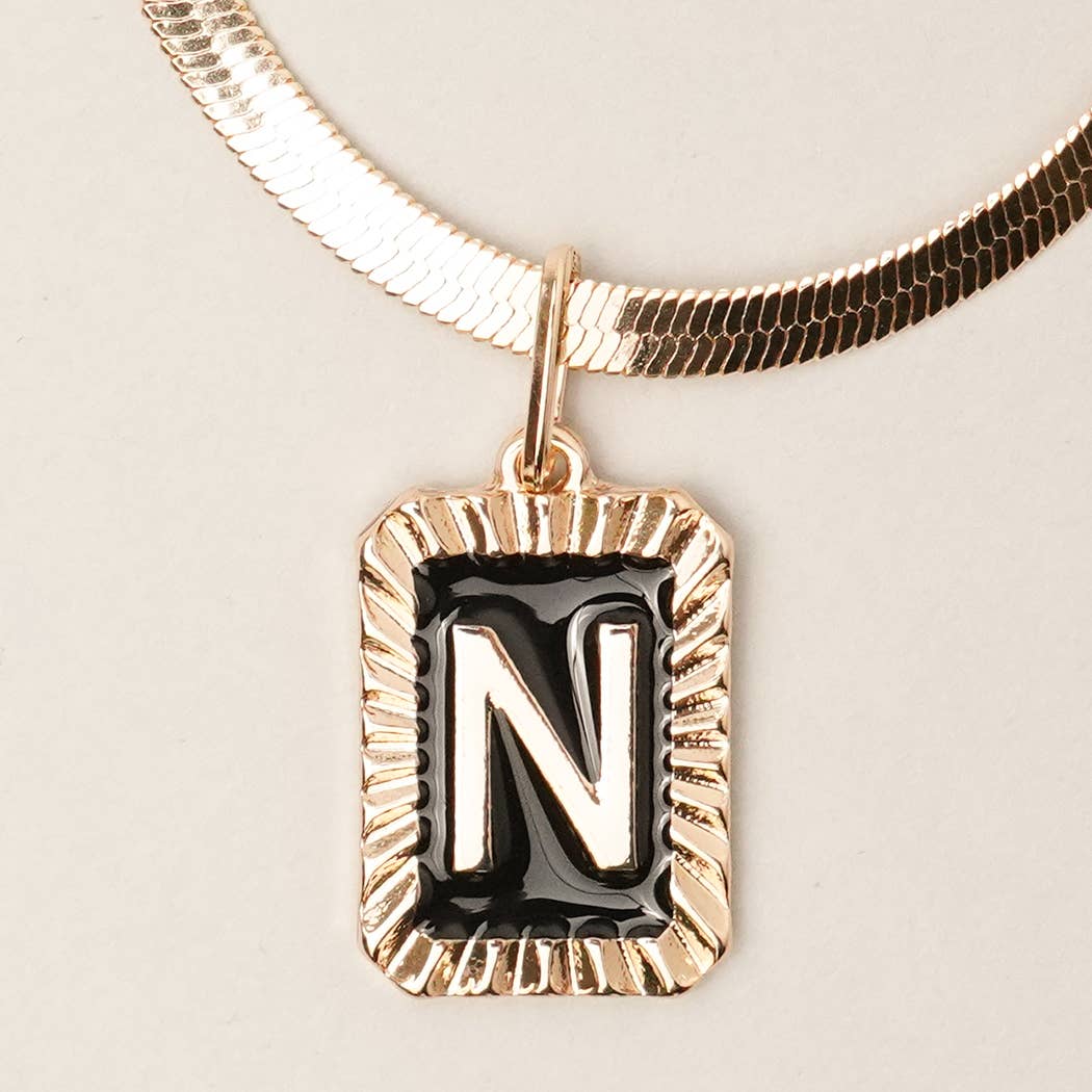 Initial Enamel Pendant Snake Chain Necklaces