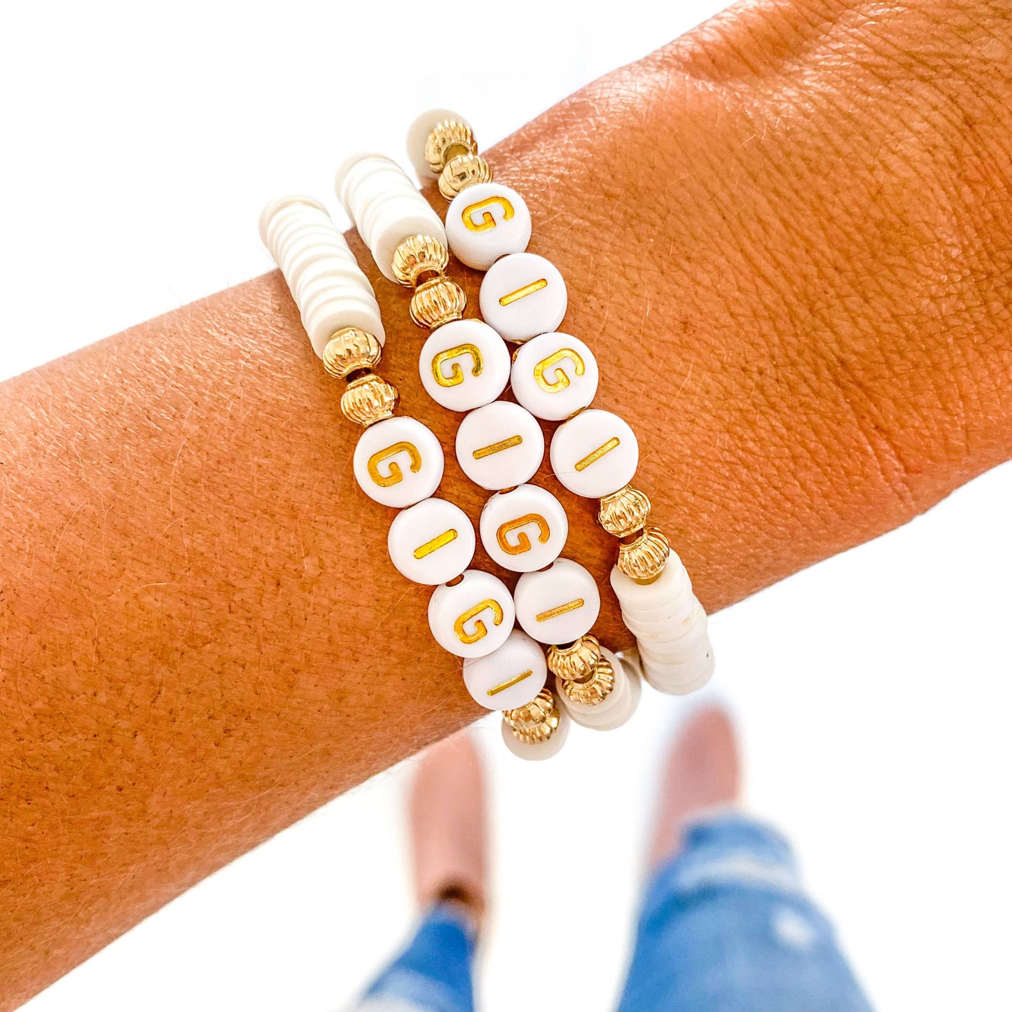 White + Gold Heishi Bracelet