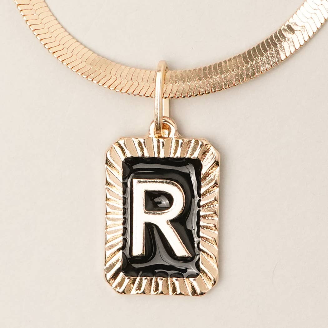 Initial Enamel Pendant Snake Chain Necklaces