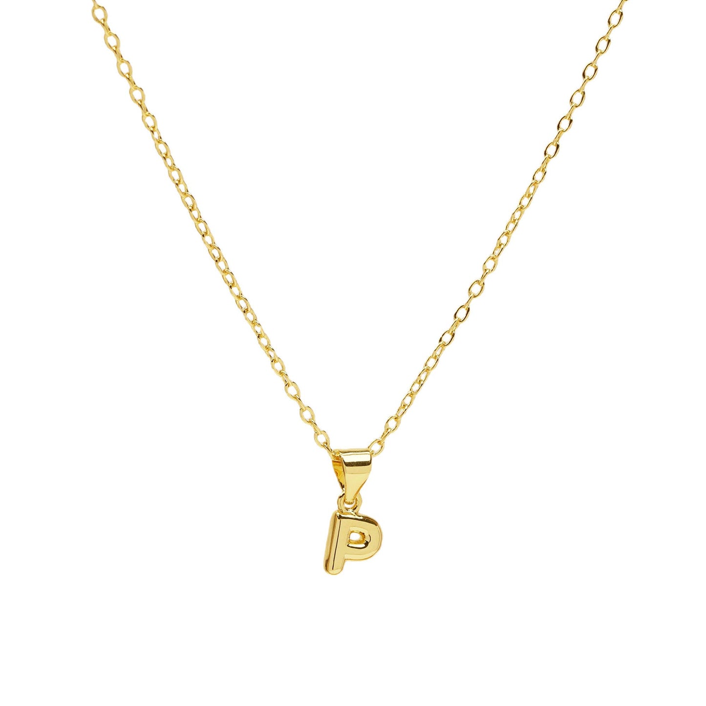 Initial Mini Balloon Bubble 18K Gold Necklace: P