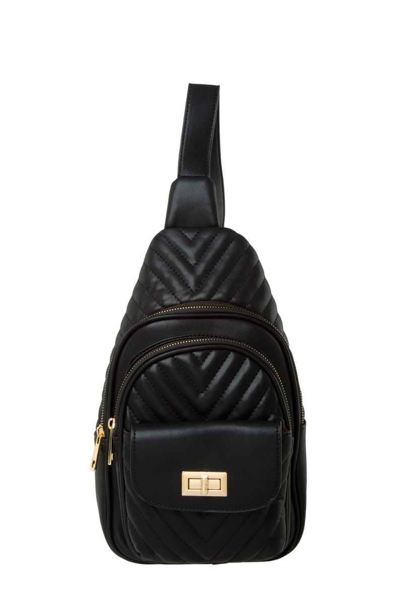 Chevron Quilted Sling Bag - Black