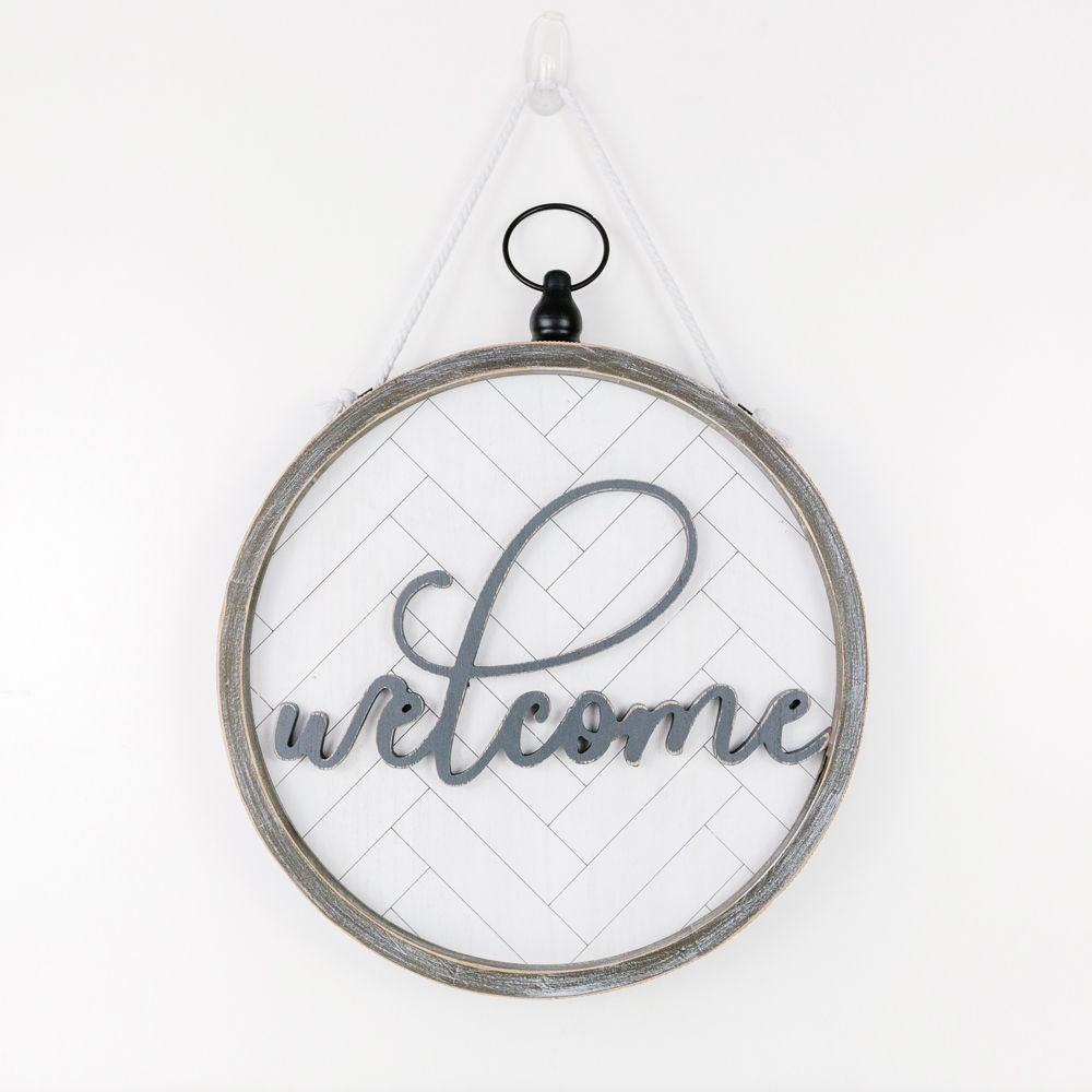 Wood Welcome Sign, Reversible - Grey/White