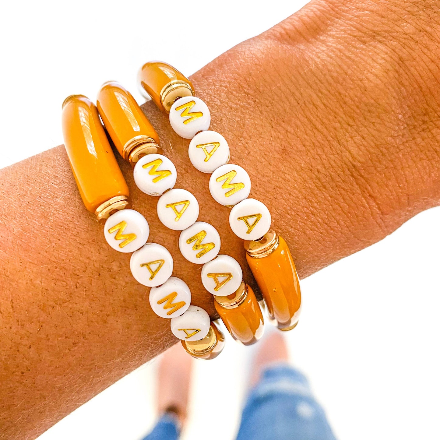 Mama Acrylic Bamboo Bracelet - Mustard Yellow