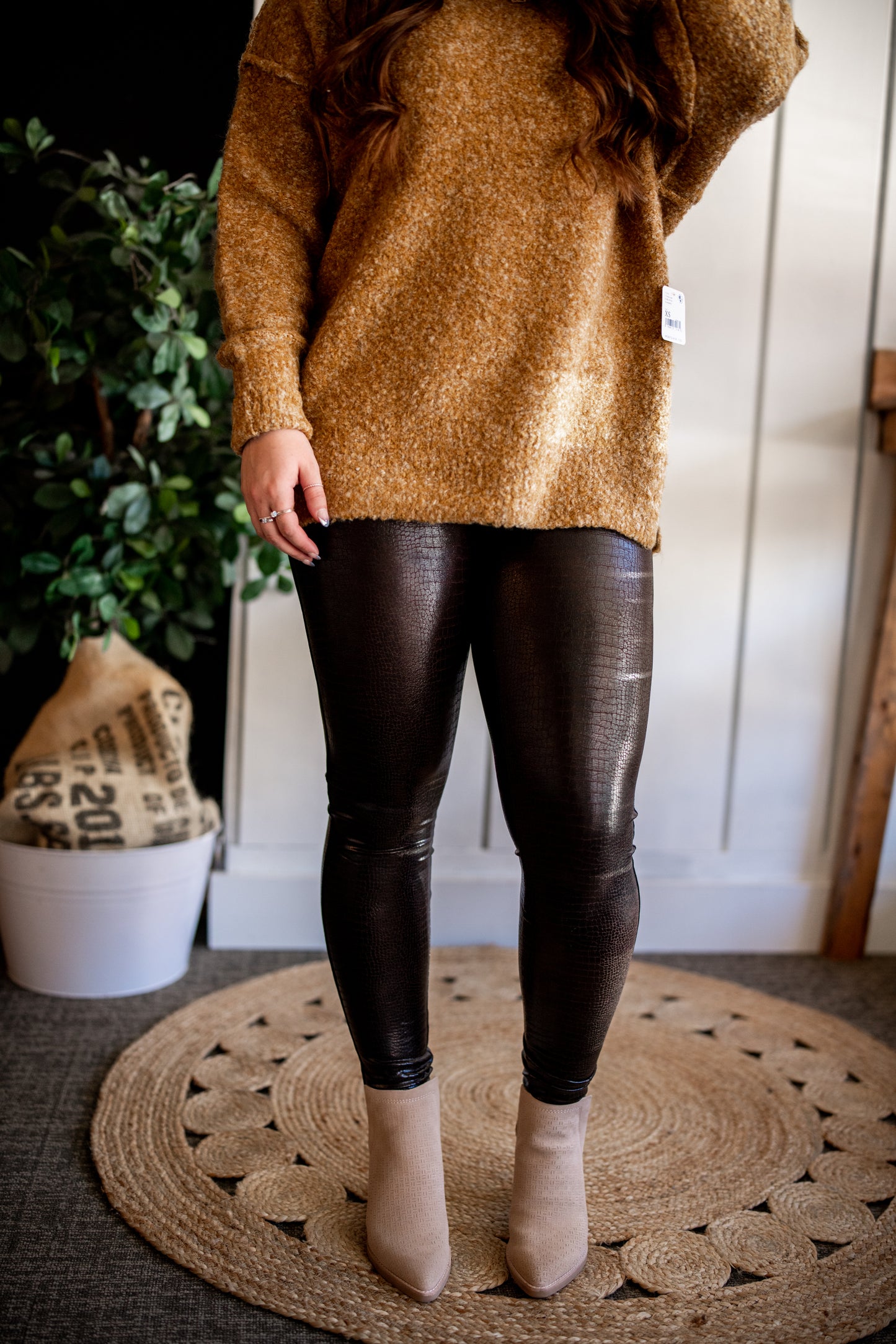 Faux Leather Croc Legging - Brown/Black