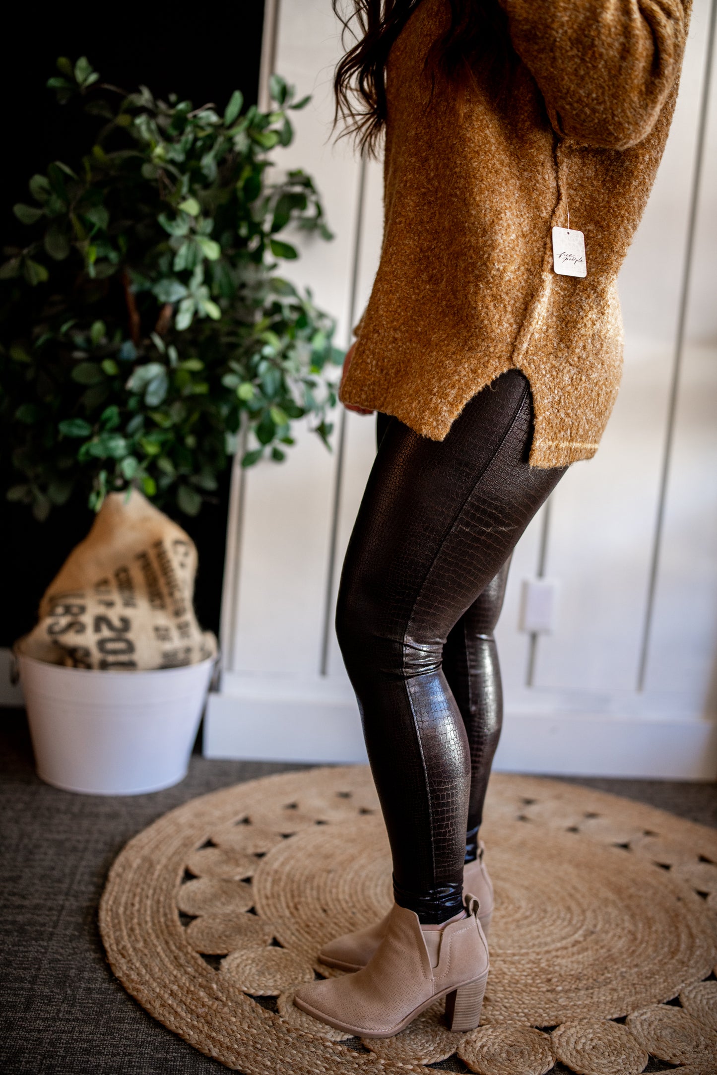 Faux Leather Croc Legging - Brown/Black