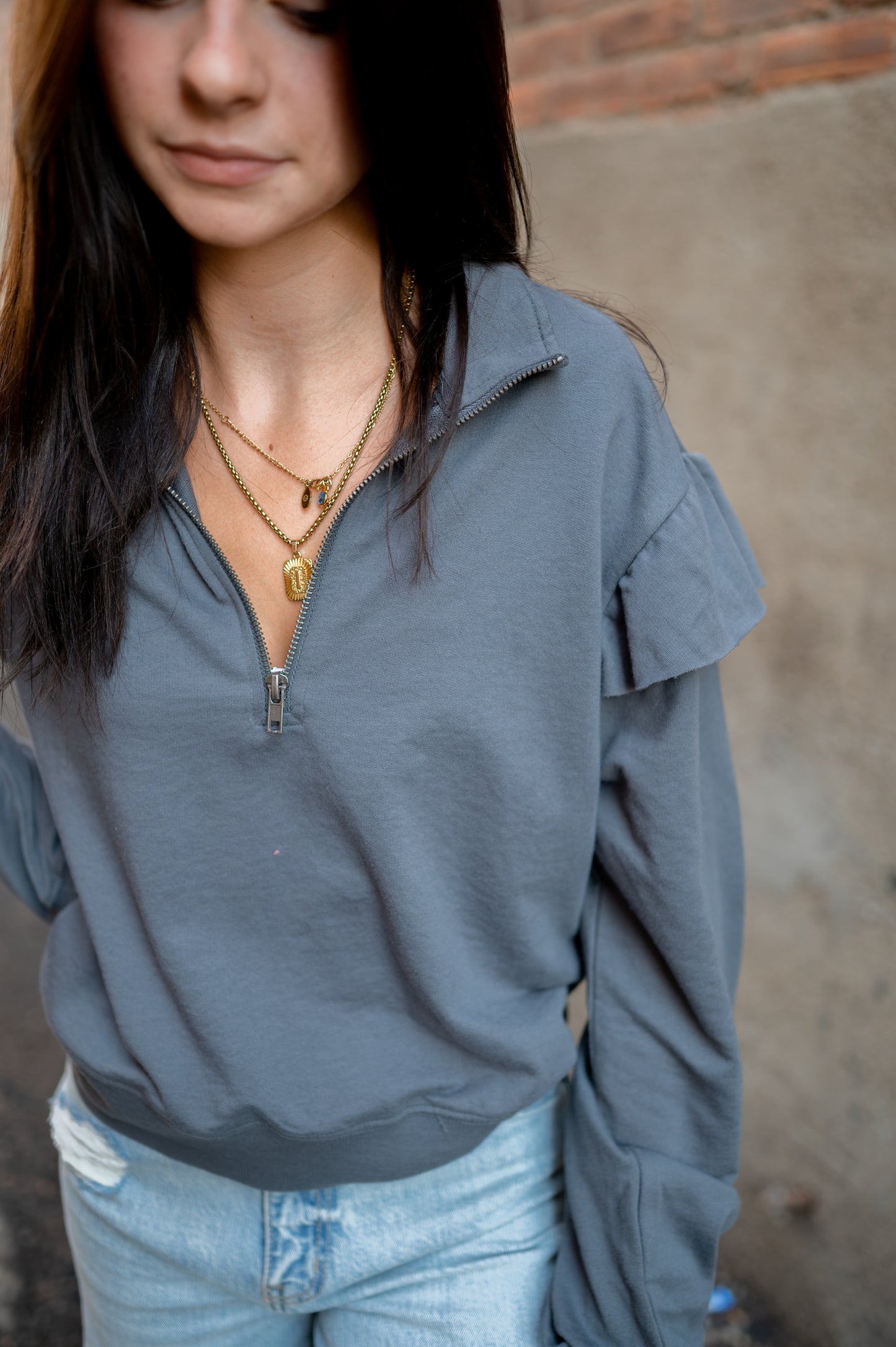 Nora Half Zip Pullover - Charcoal