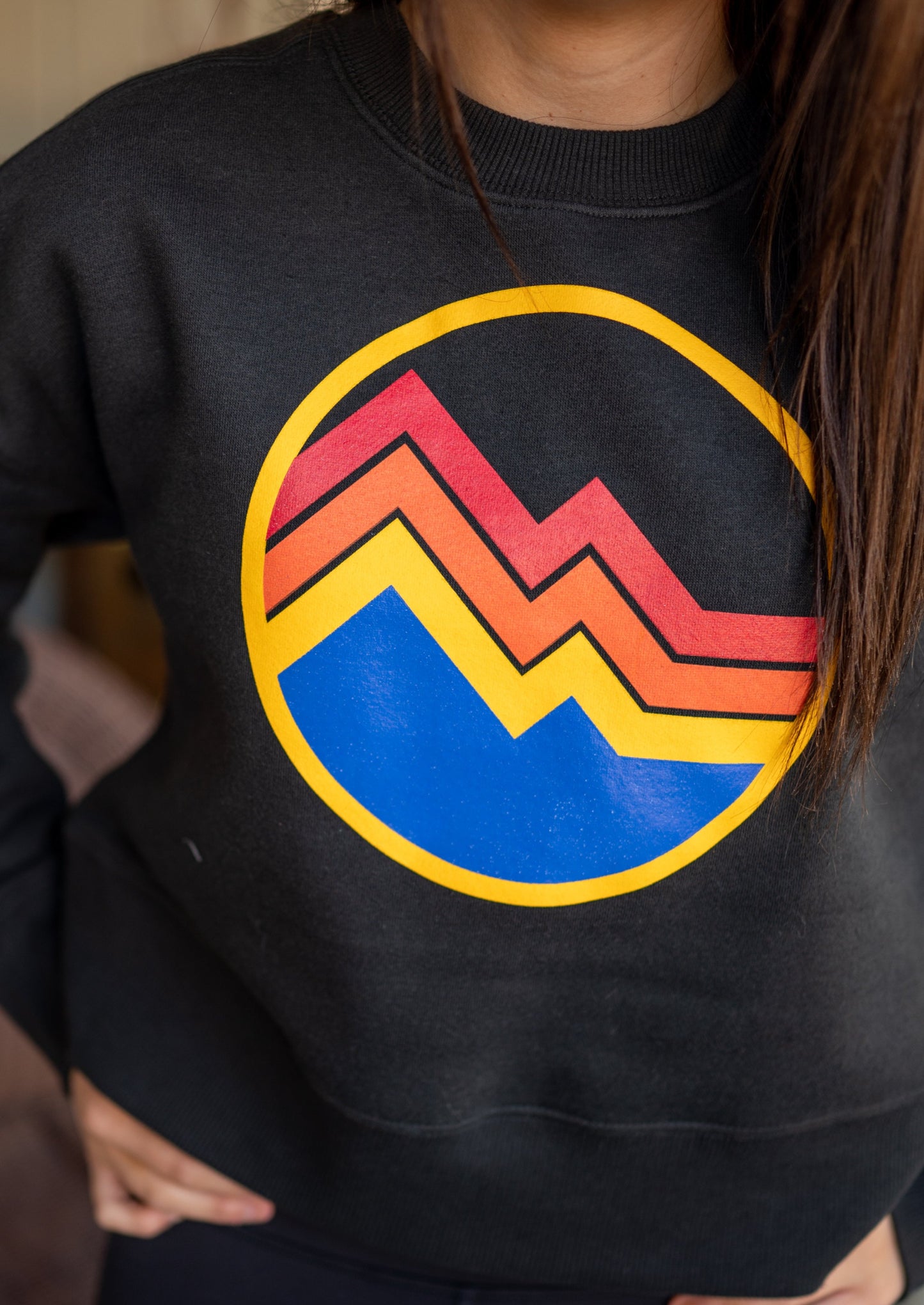 Circle Mtns Cropped Crew - Black