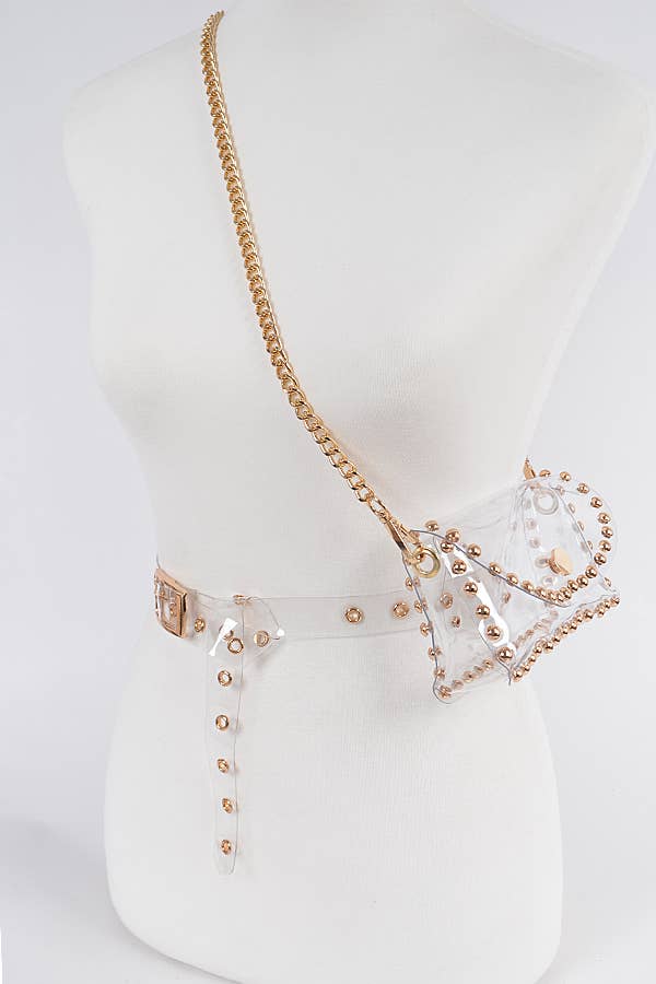 Clear Belt W/Studded Mini Bag - Clear Gold