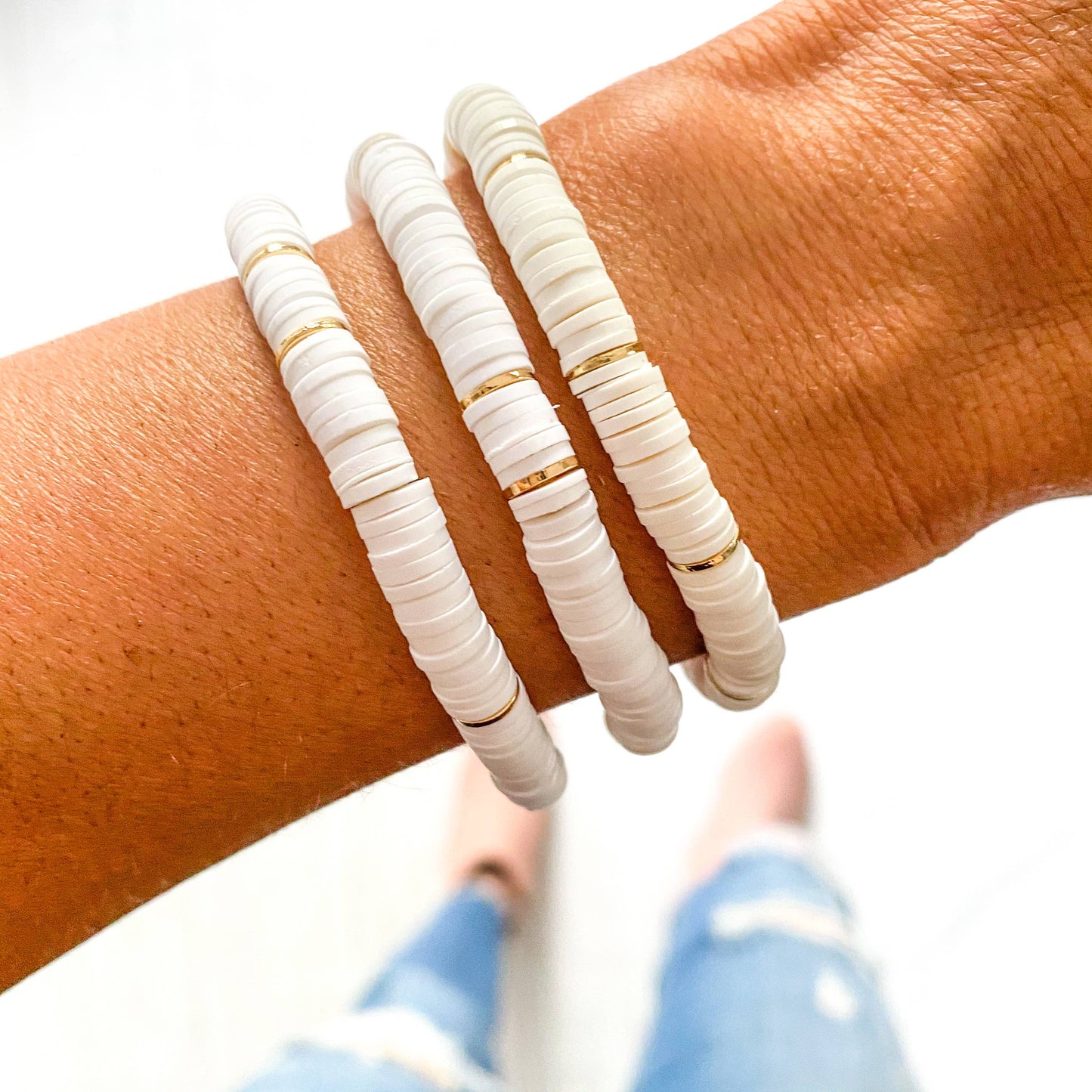 White and Gold Heishi Bracelet