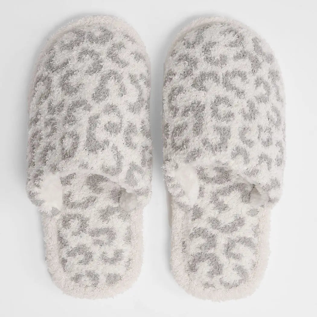 Winter Luxury Soft Leopard Pattern Slipper - GREY