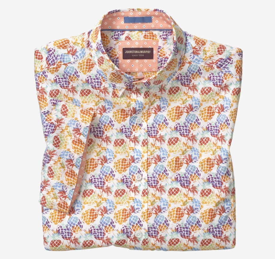 Cotton SS Button Up - Rainbow Pineapple