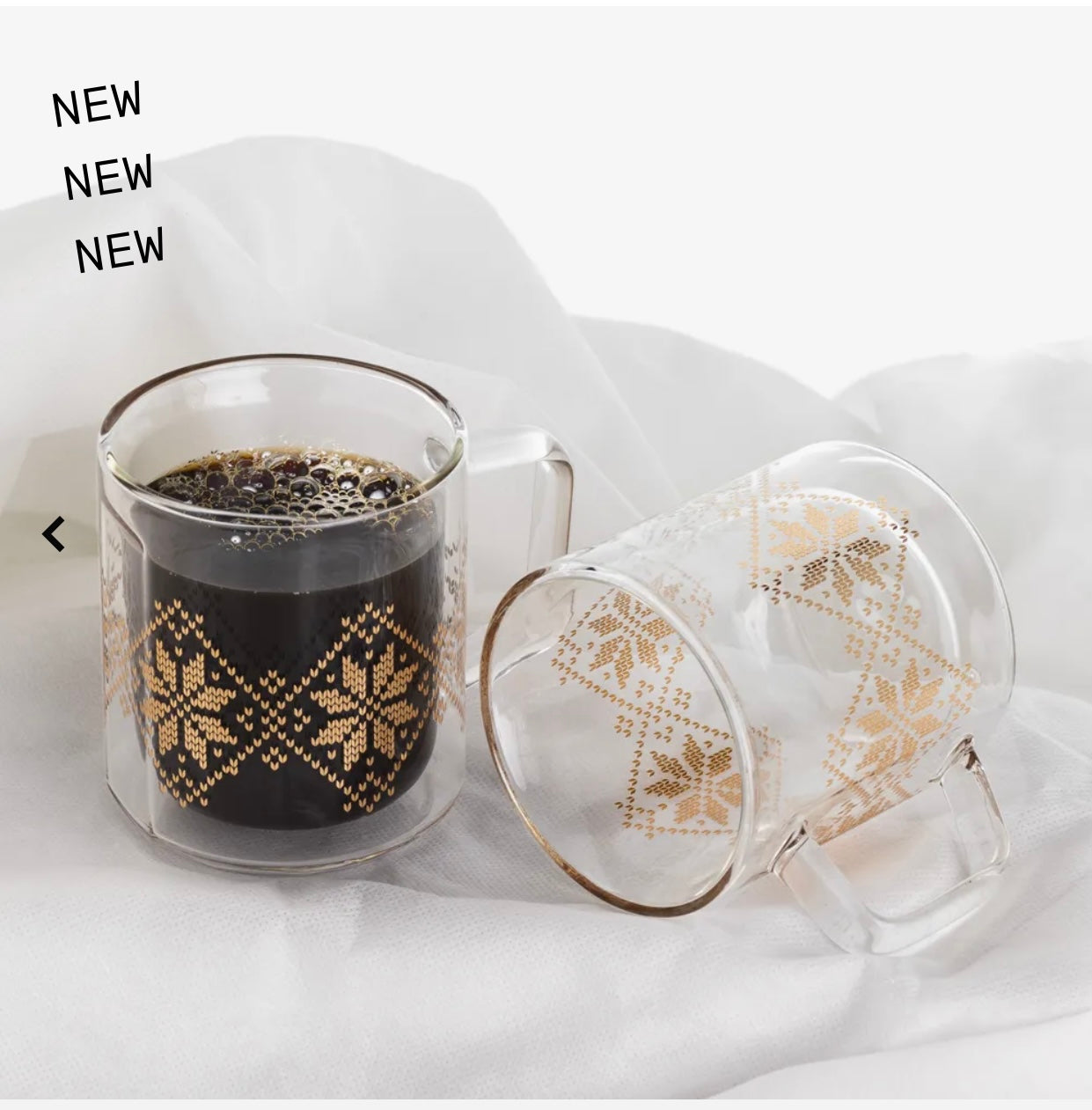 Gold Fairisle Glass Mug Set