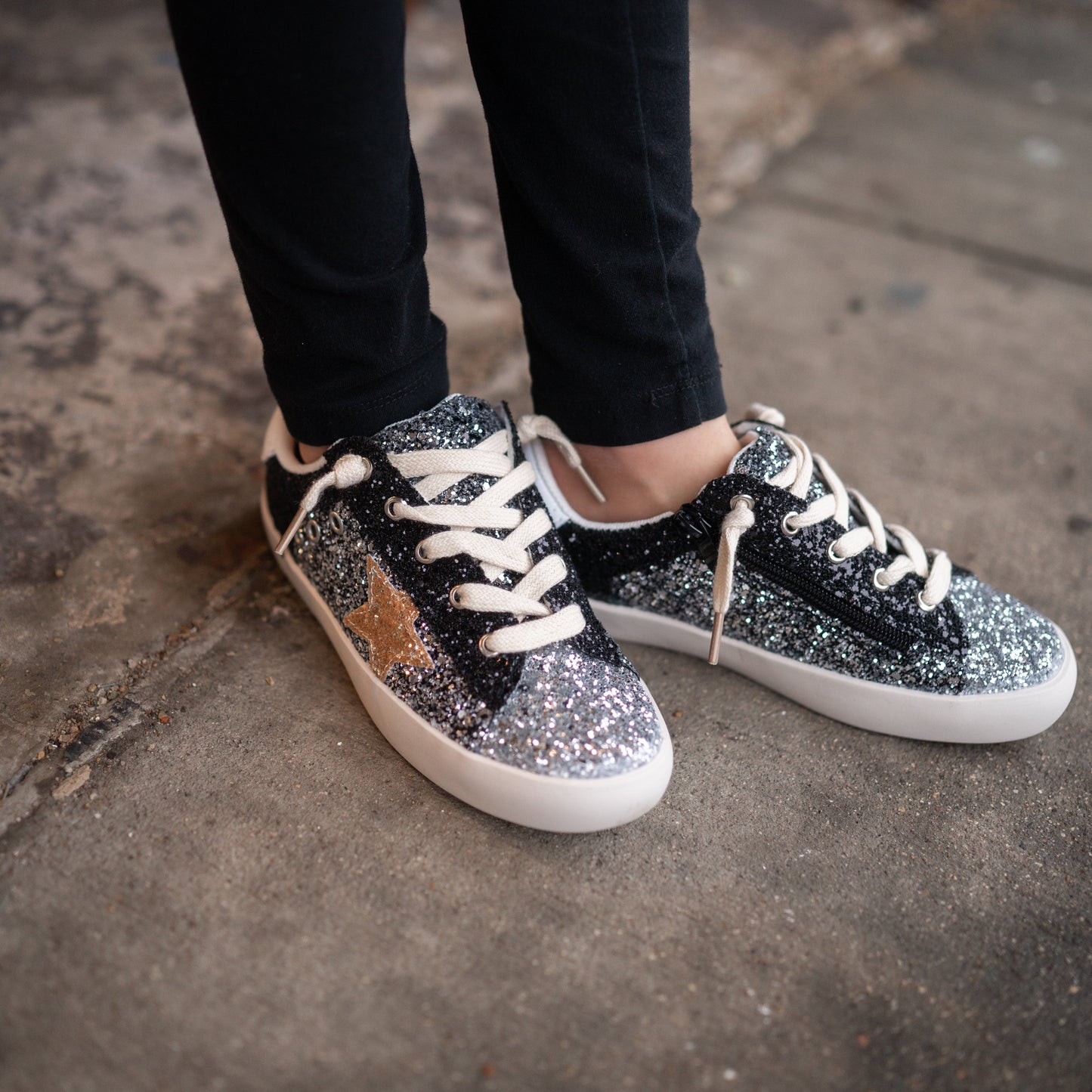 Black & Gold Glitter Sneakers