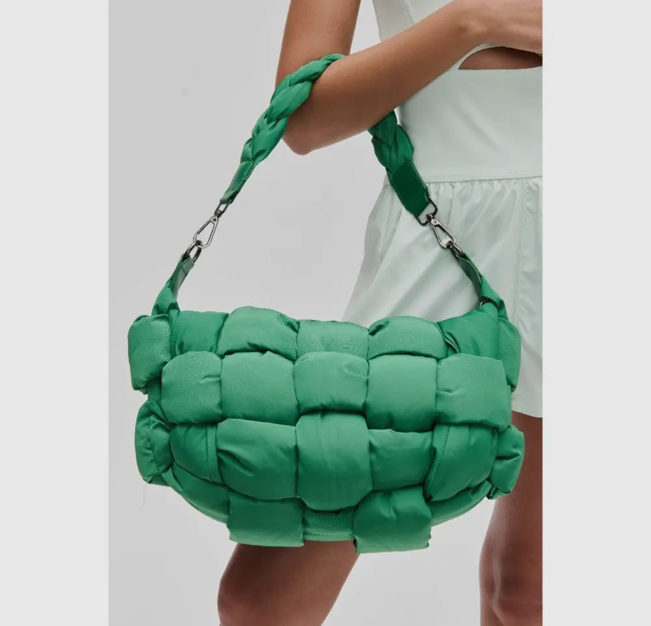 Sixth Sense Medium Woven Nylon Shoulder Bag - Kelly Green