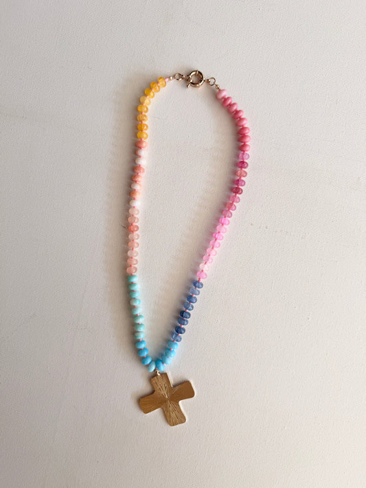 Faith Cross Glass Beaded Necklace