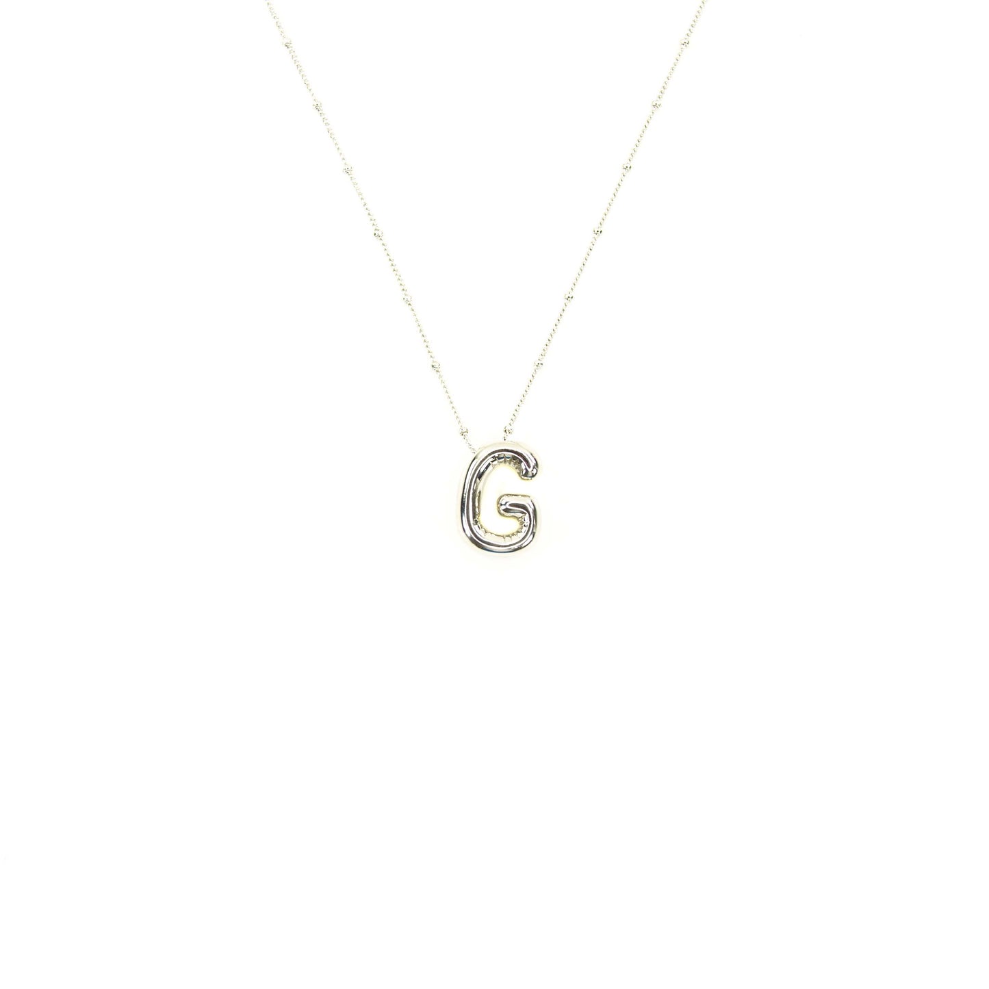 Initial Balloon Bubble Silver Necklace: F