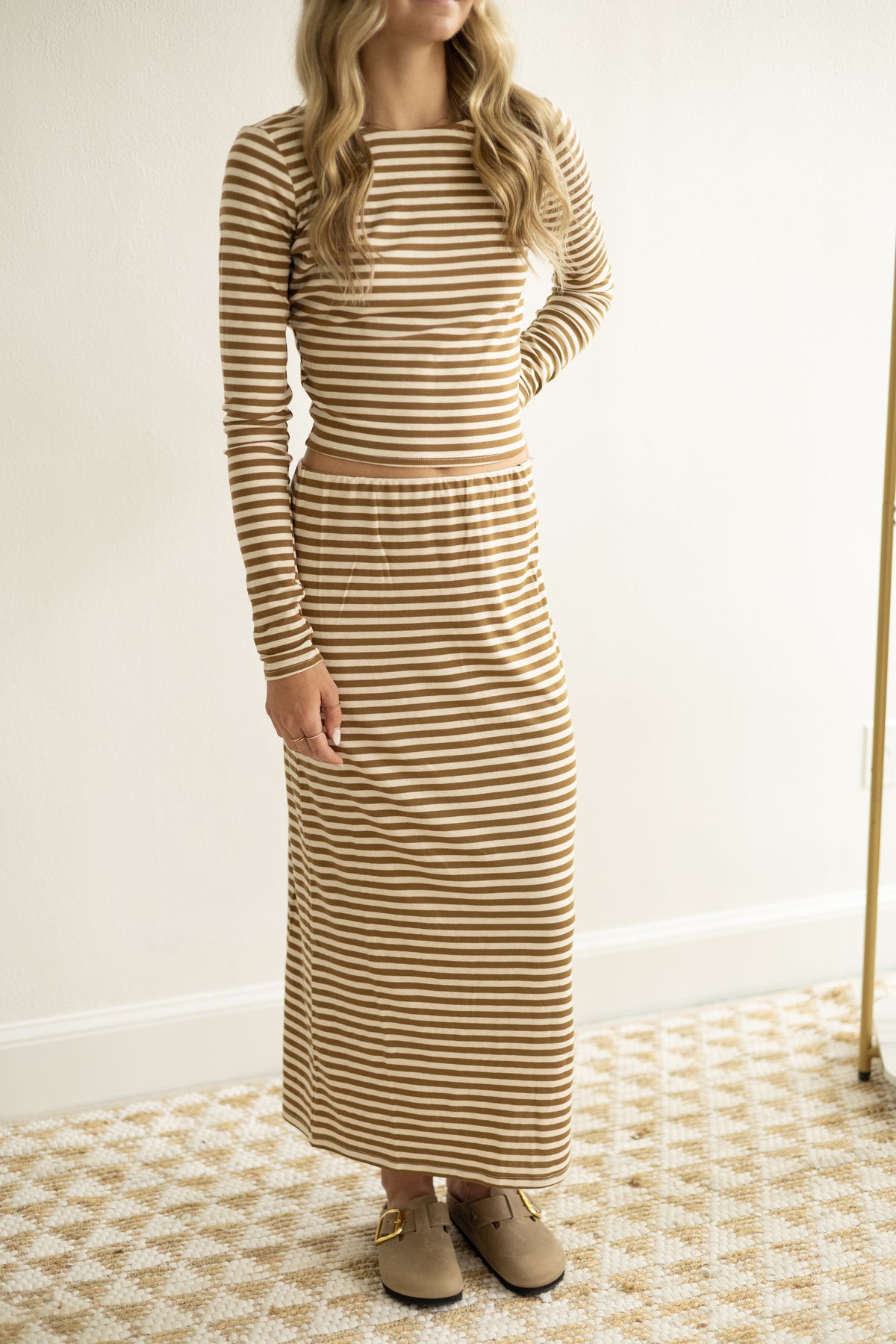 Cream/Mocha Striped Crop LS