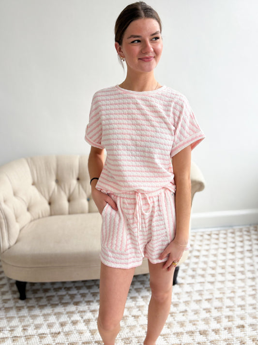 Laney Stripe Shorts Set - Pink